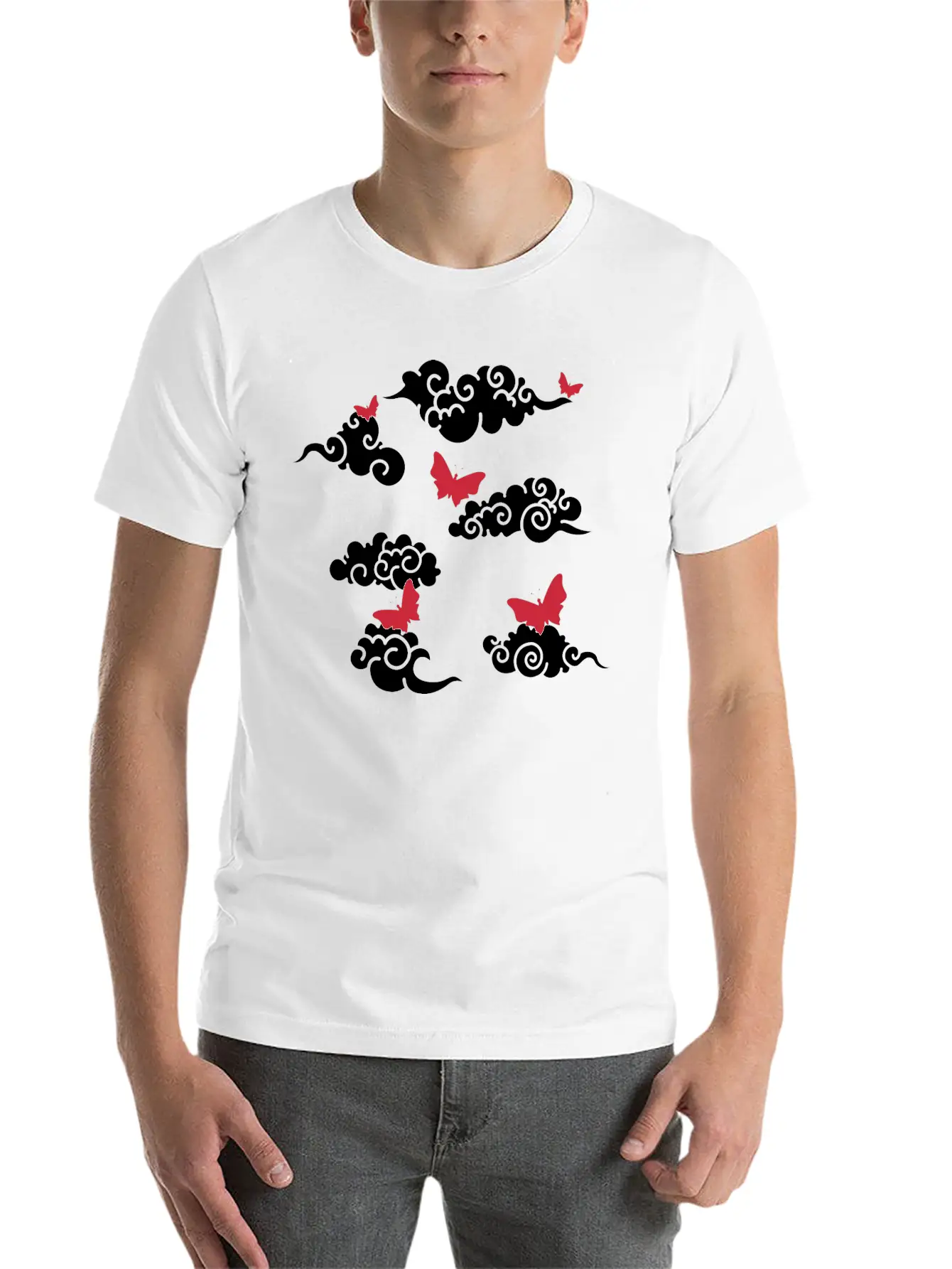 Japanese Wind Clouds And Buterflies Unisex Casual T-Shirt – Clean Design For Daily Comfort