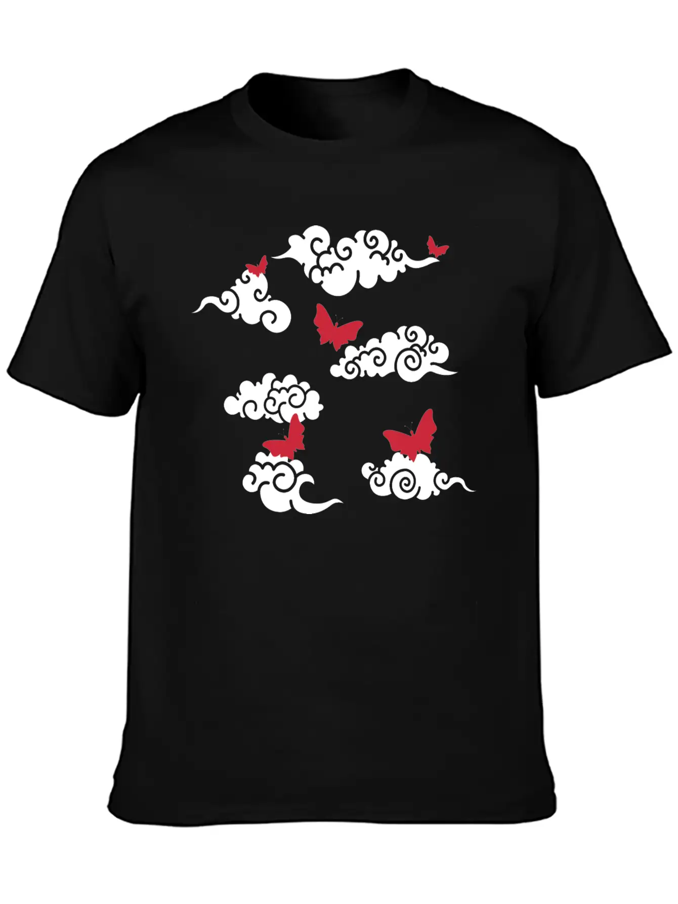 Japanese Wind Clouds And Buterflies Unisex Casual T-Shirt – Clean Design For Daily Comfort