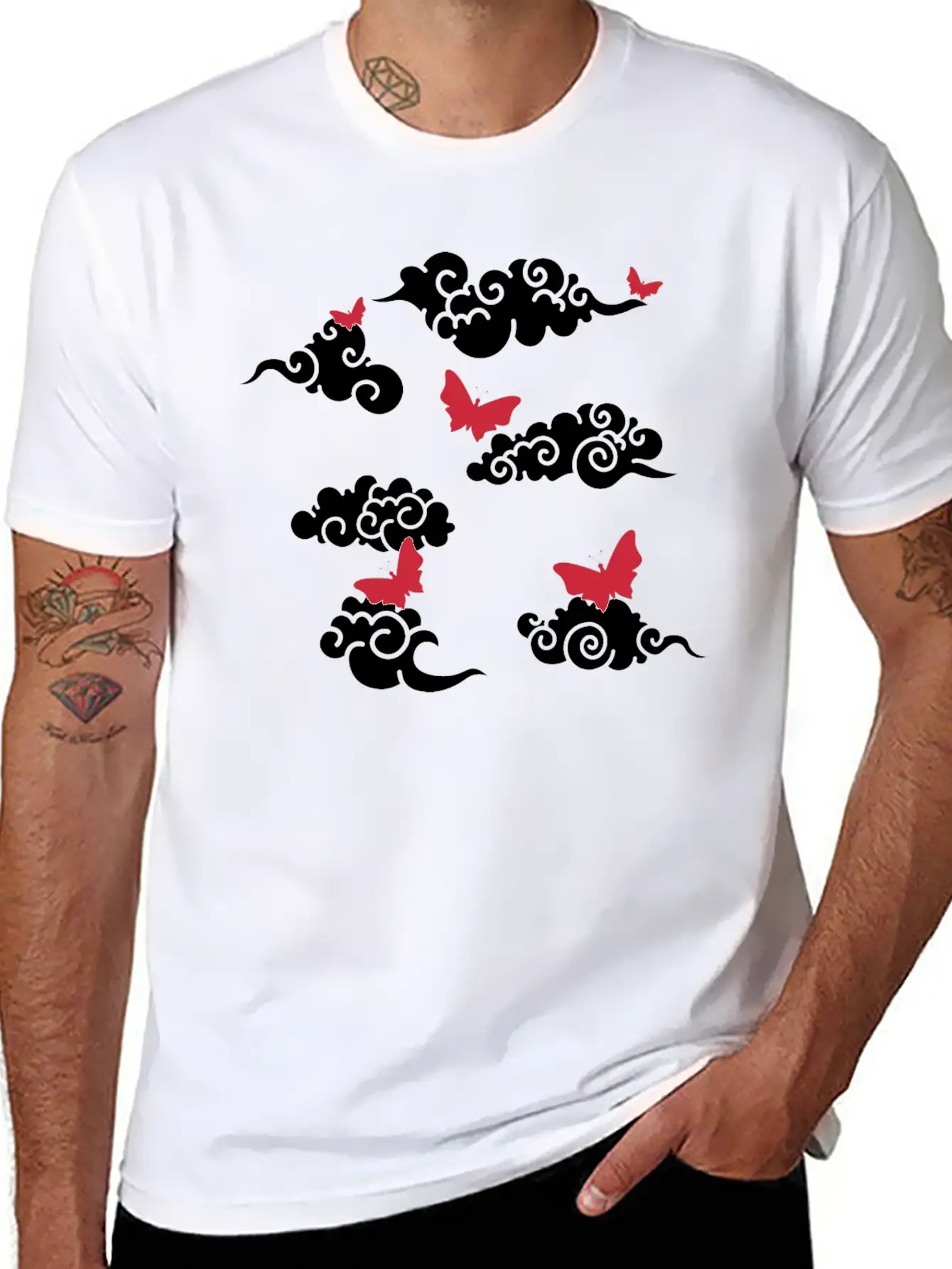 Japanese Wind Clouds And Buterflies Unisex Casual T-Shirt – Clean Design For Daily Comfort