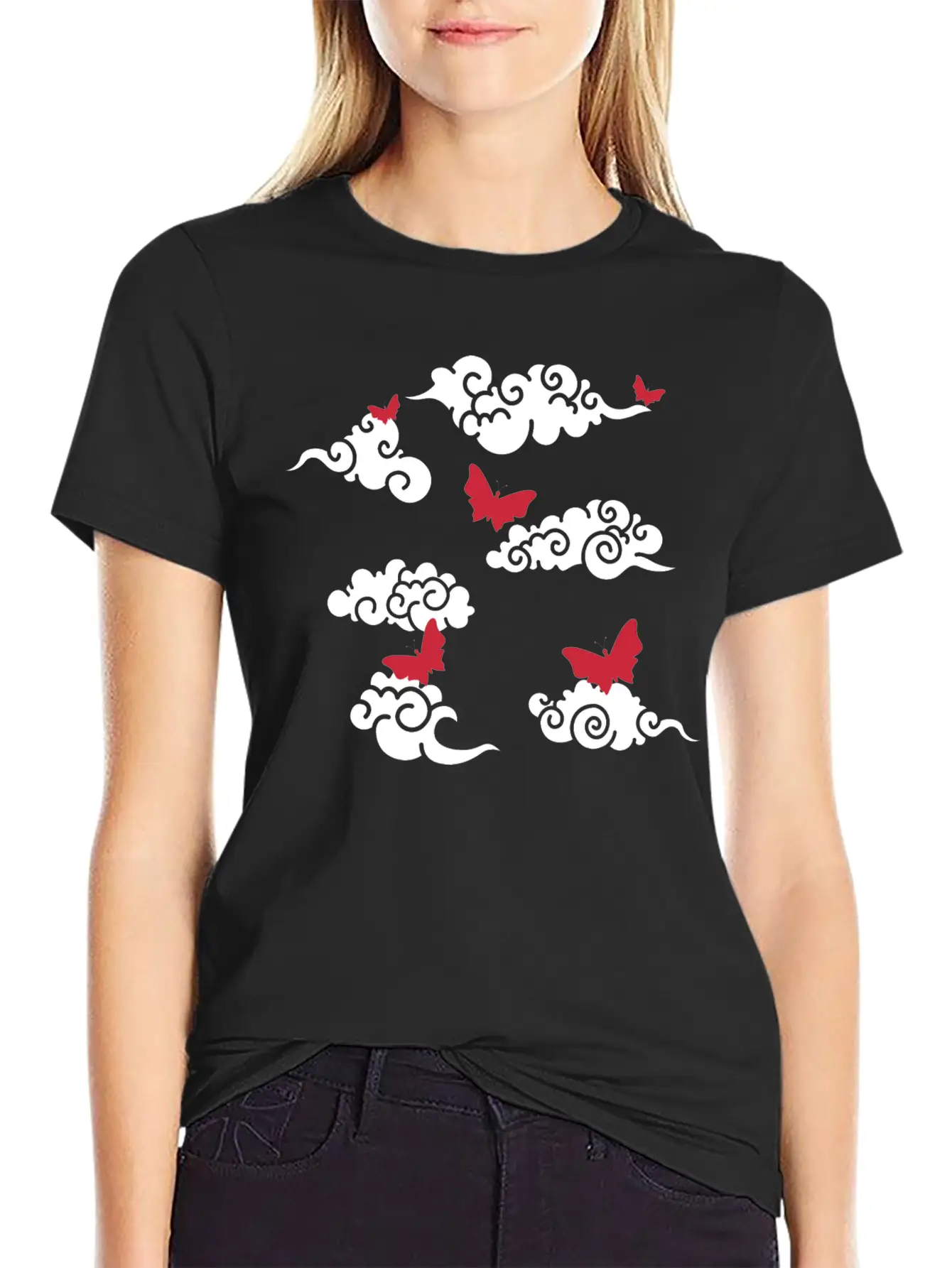 Japanese Wind Clouds And Buterflies Unisex Casual T-Shirt – Clean Design For Daily Comfort
