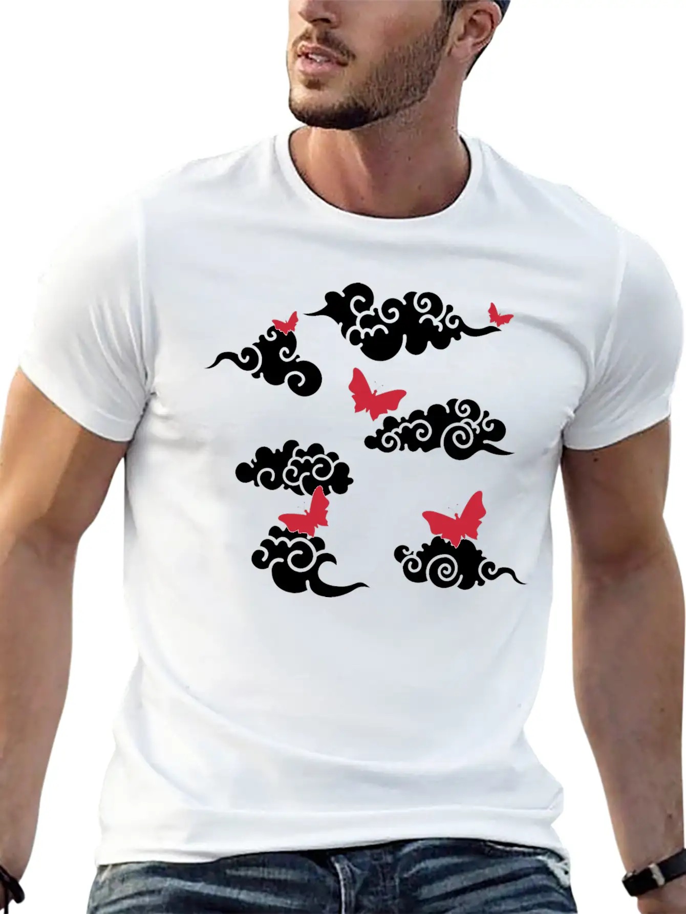 Japanese Wind Clouds And Buterflies Unisex Casual T-Shirt – Clean Design For Daily Comfort