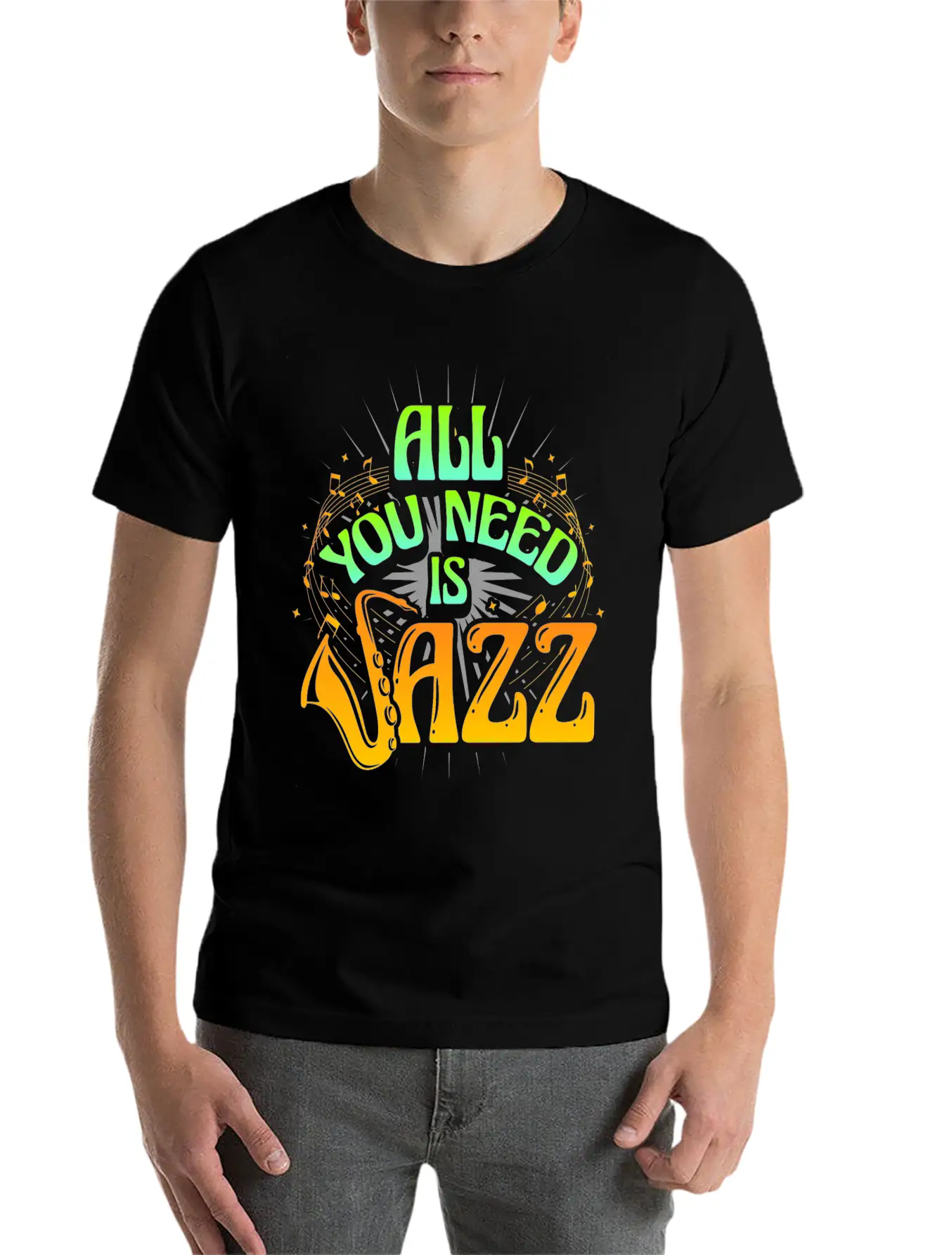 Jazz Music Instrument Saxophone Unisex Short Sleeve Soft Cotton T-Shirt – Casual Everyday Wear