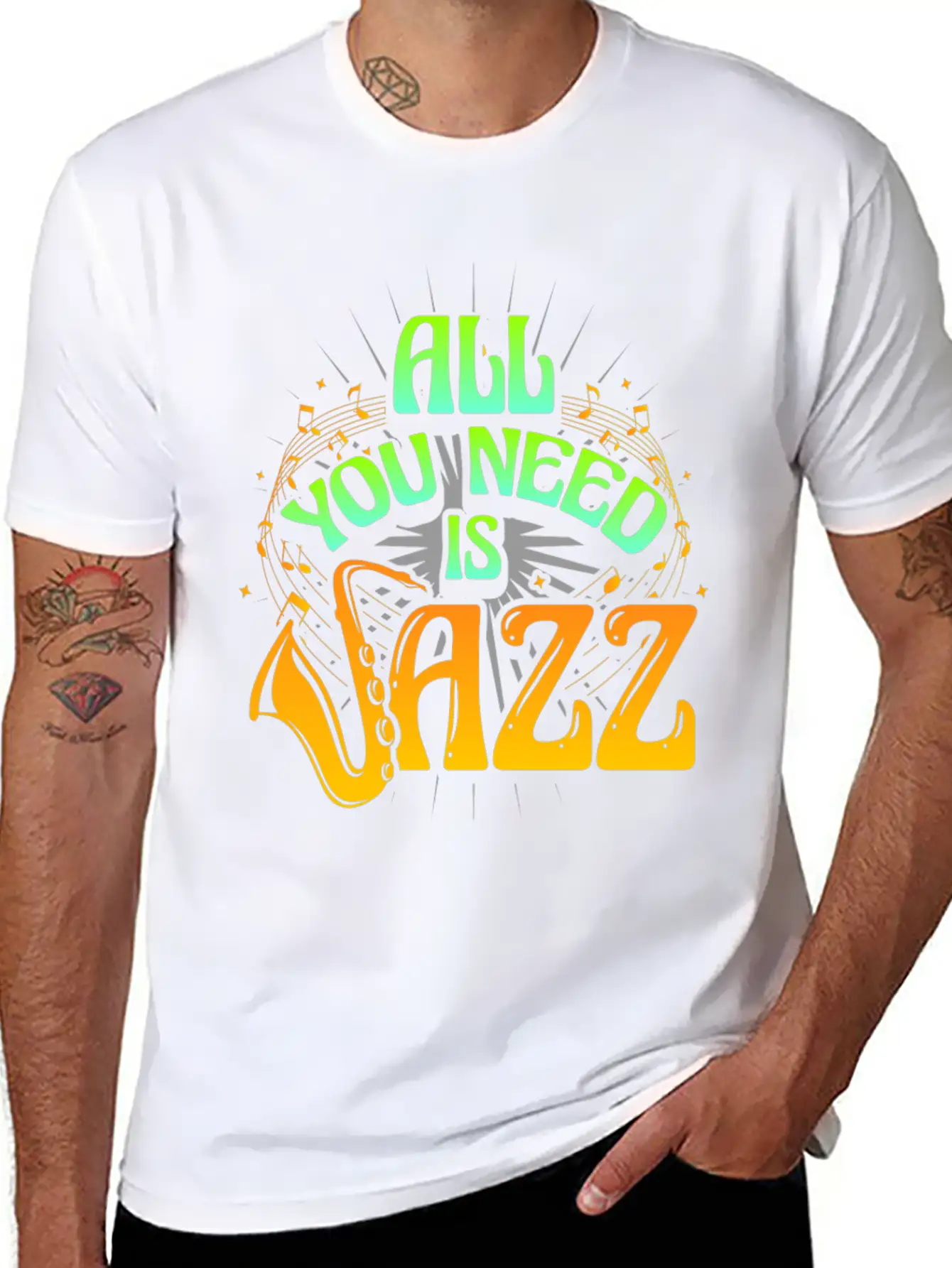 Jazz Music Instrument Saxophone Unisex Short Sleeve Soft Cotton T-Shirt – Casual Everyday Wear