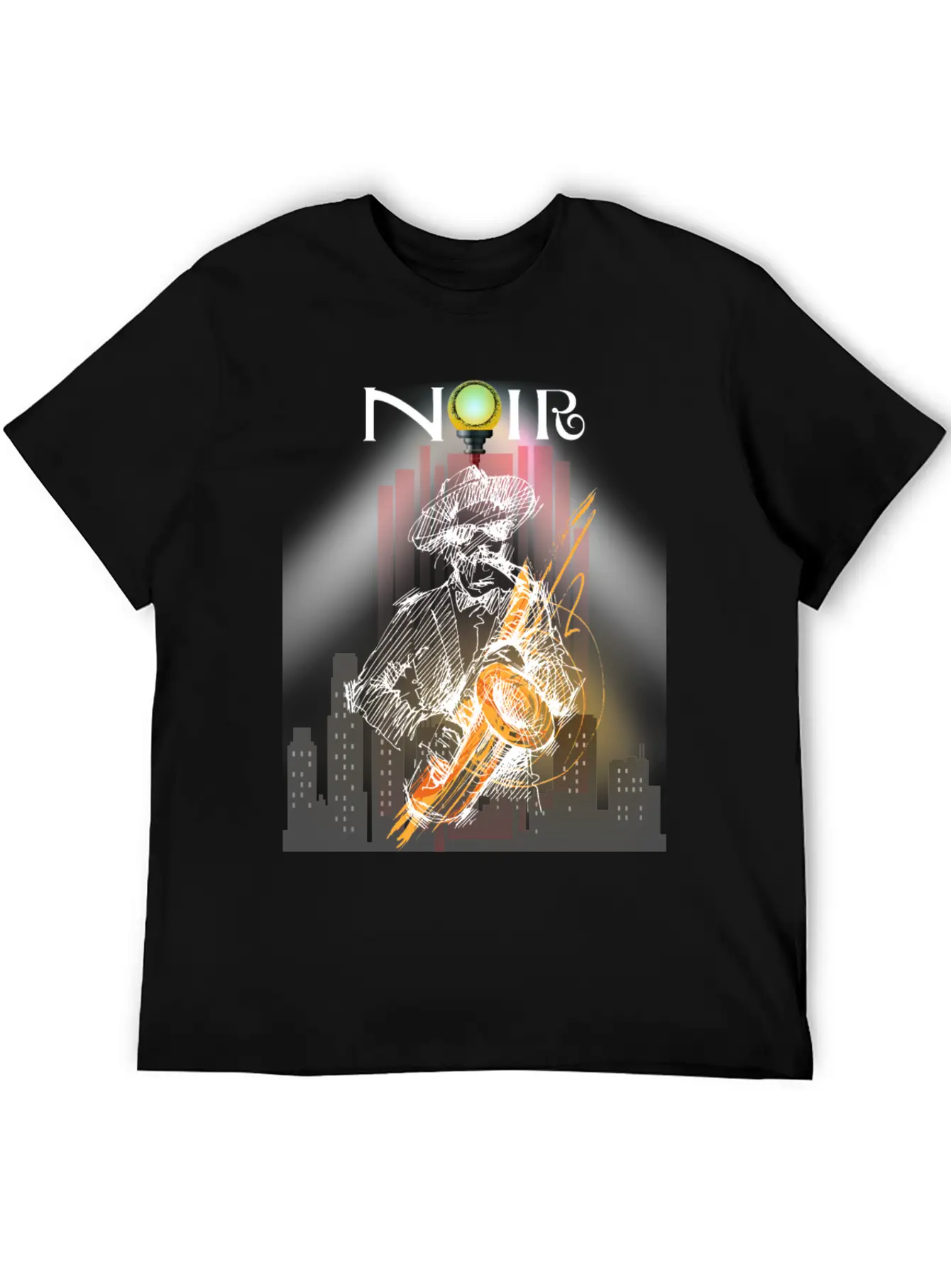Jazz Noir City Night Saxophonist Unisex Short Sleeve Soft Cotton T-Shirt – Casual Everyday Wear
