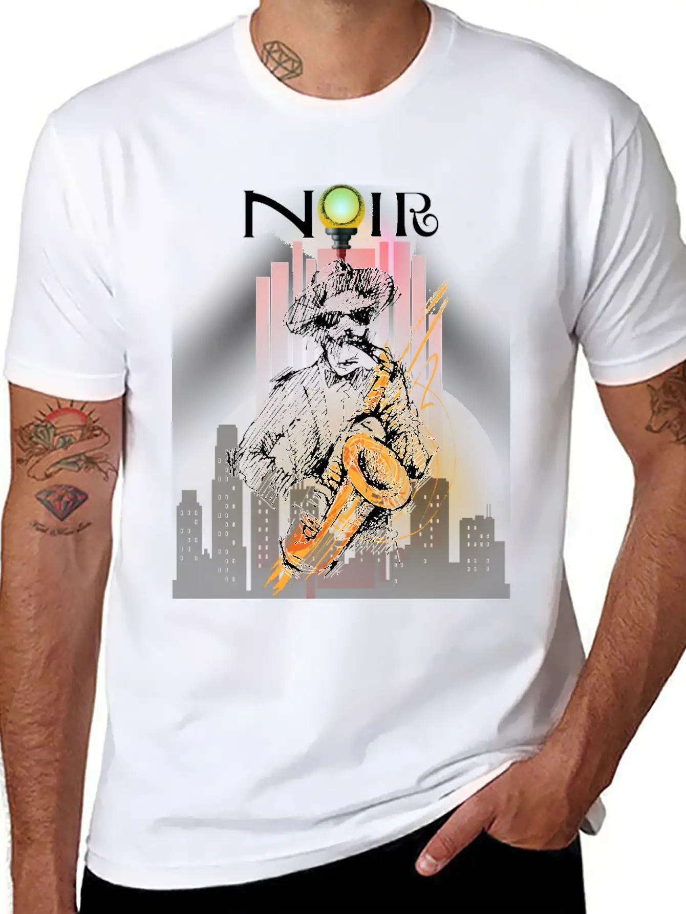 Jazz Noir City Night Saxophonist Unisex Short Sleeve Soft Cotton T-Shirt – Casual Everyday Wear