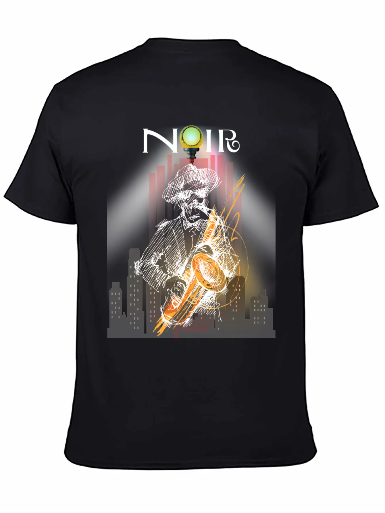 Jazz Noir City Night Saxophonist Unisex Short Sleeve Soft Cotton T-Shirt – Casual Everyday Wear