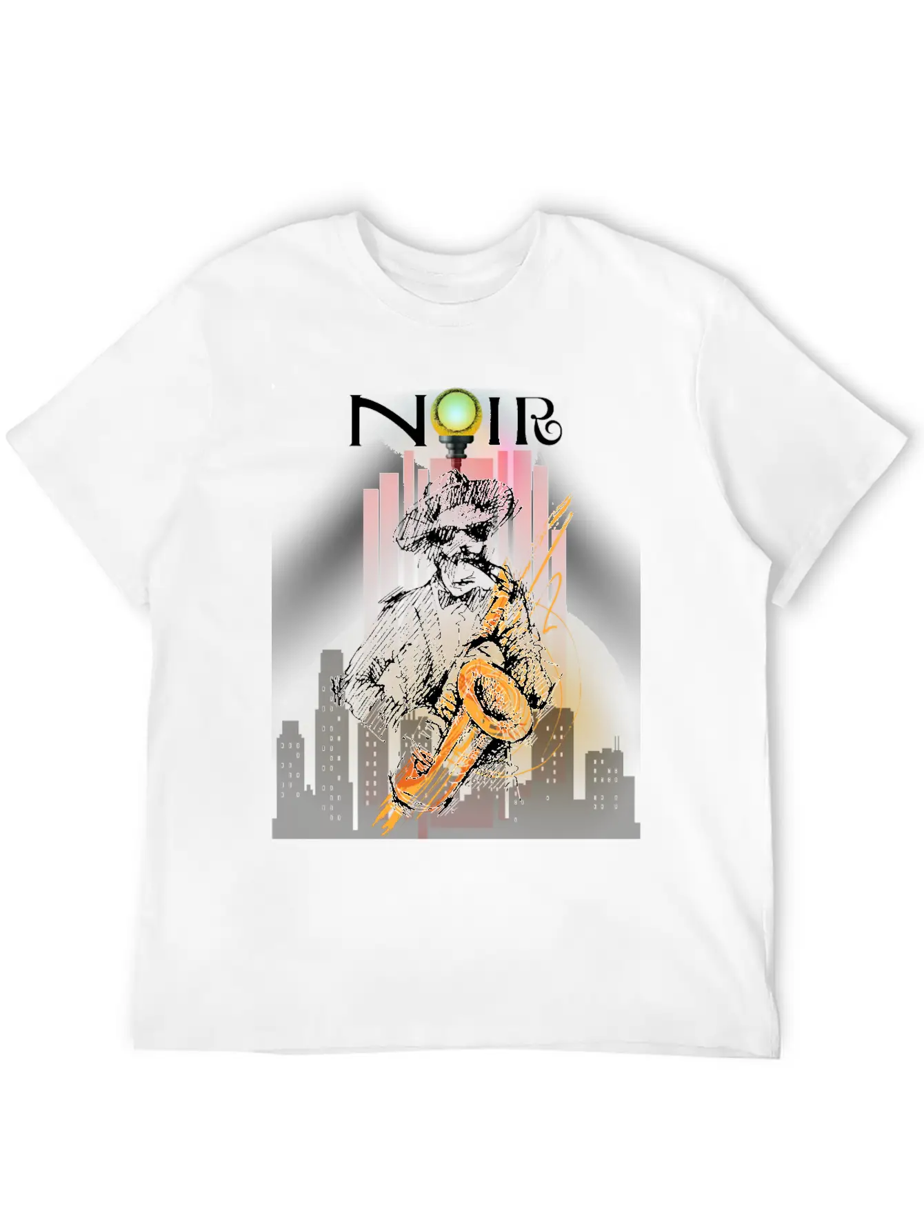 Jazz Noir City Night Saxophonist Unisex Short Sleeve Soft Cotton T-Shirt – Casual Everyday Wear