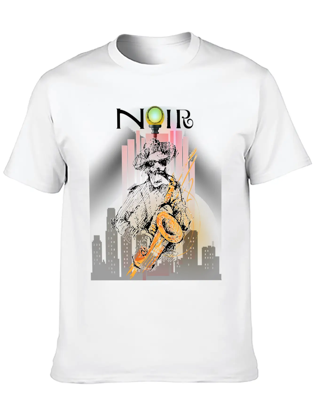 Jazz Noir City Night Saxophonist Unisex Short Sleeve Soft Cotton T-Shirt – Casual Everyday Wear