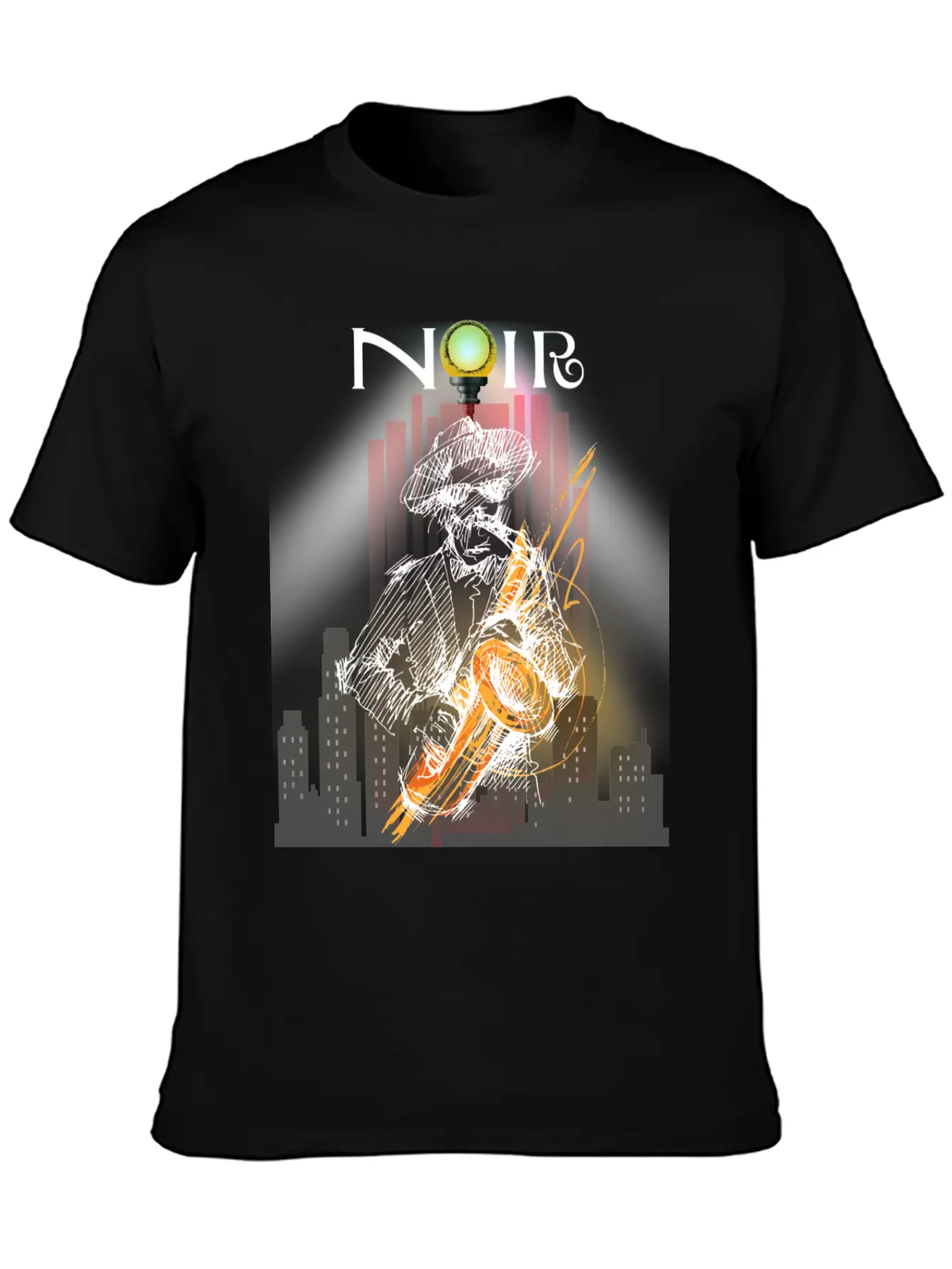 Jazz Noir City Night Saxophonist Unisex Short Sleeve Soft Cotton T-Shirt – Casual Everyday Wear