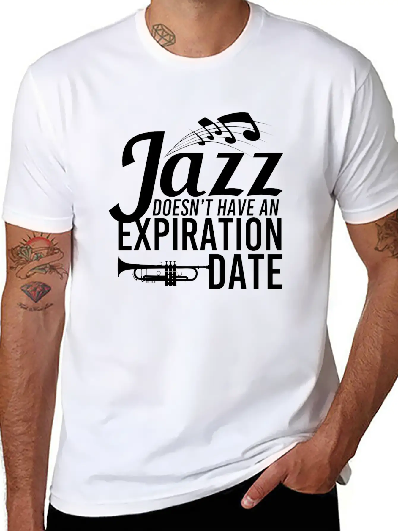 Jazz - Trumpet - Saxophone - Music - I Love Jazz Stylish Everyday T-Shirt – Unisex Basic Cotton Tee