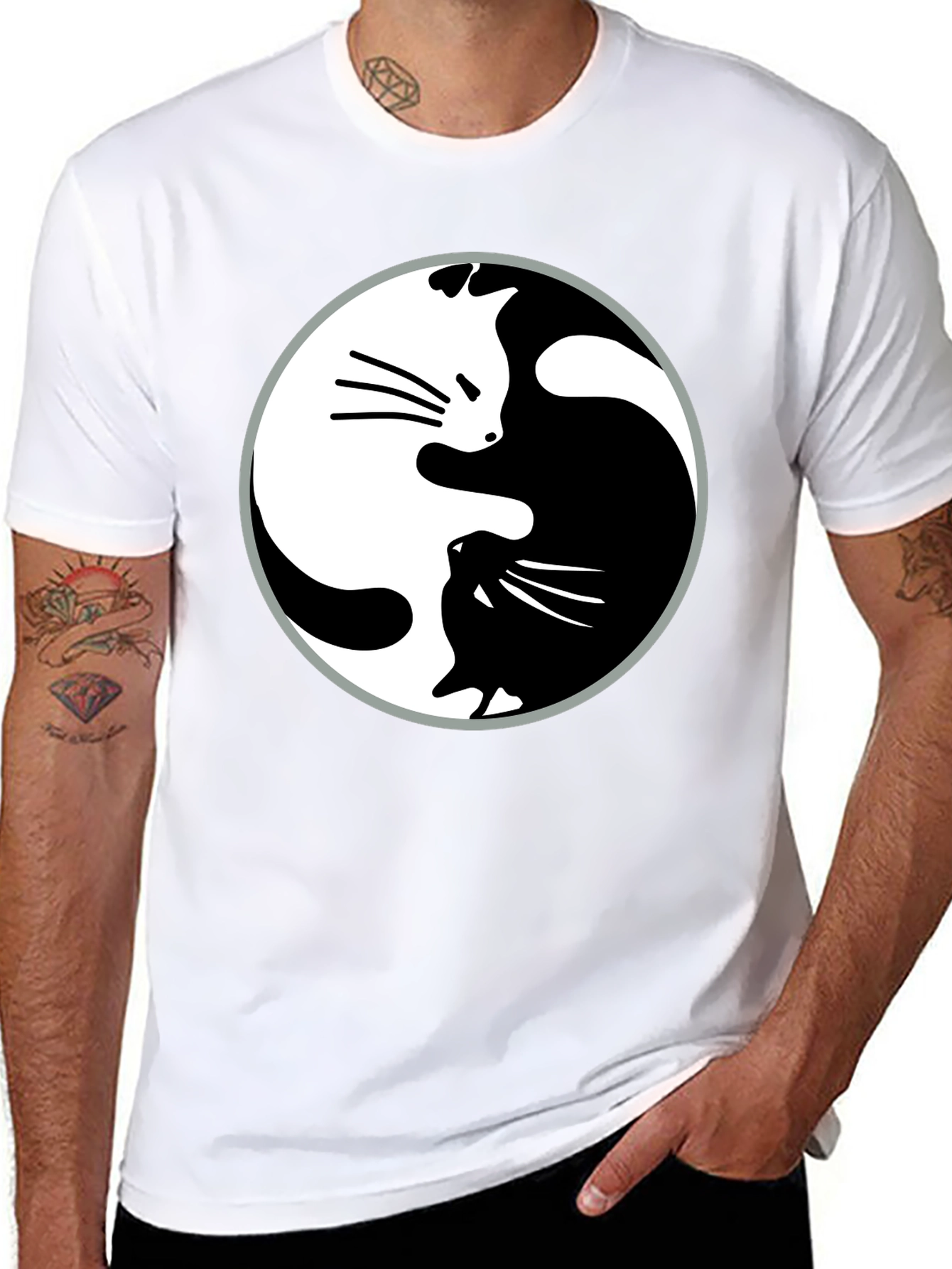 Yin Yang Cats Graphic T-Shirt - Harmony & Balance