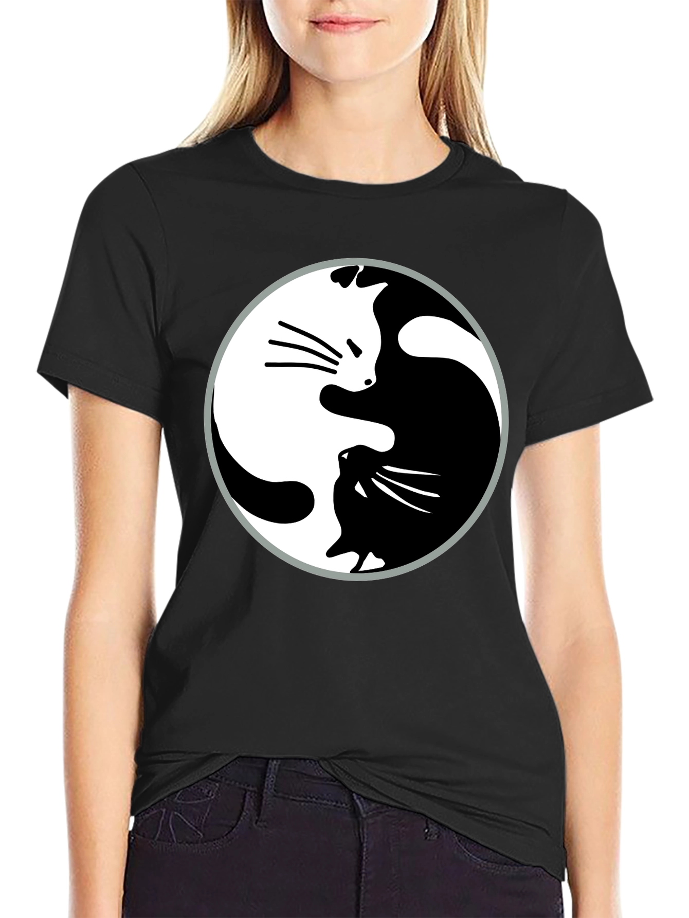 Yin Yang Cats Graphic T-Shirt - Harmony & Balance