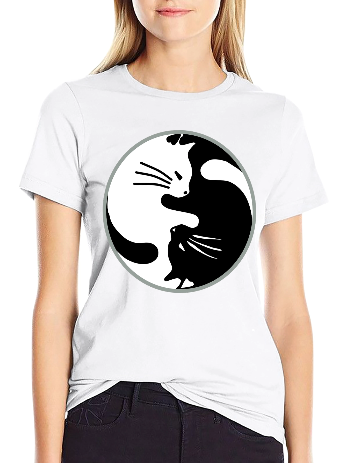 Yin Yang Cats Graphic T-Shirt - Harmony & Balance