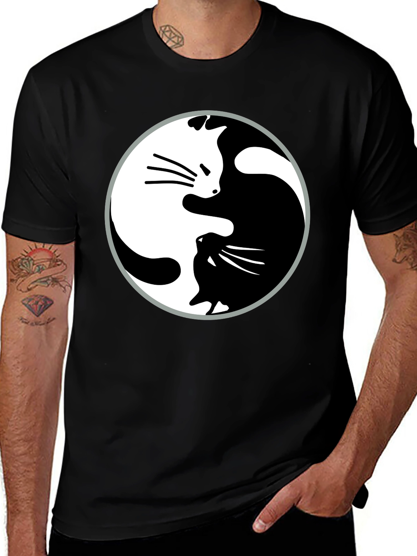 Yin Yang Cats Graphic T-Shirt - Harmony & Balance