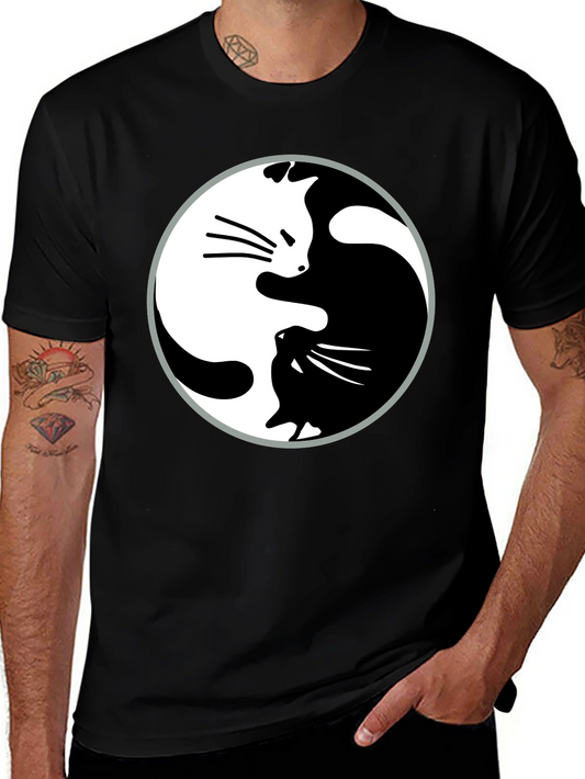 Yin Yang Cats Graphic T-Shirt - Harmony & Balance