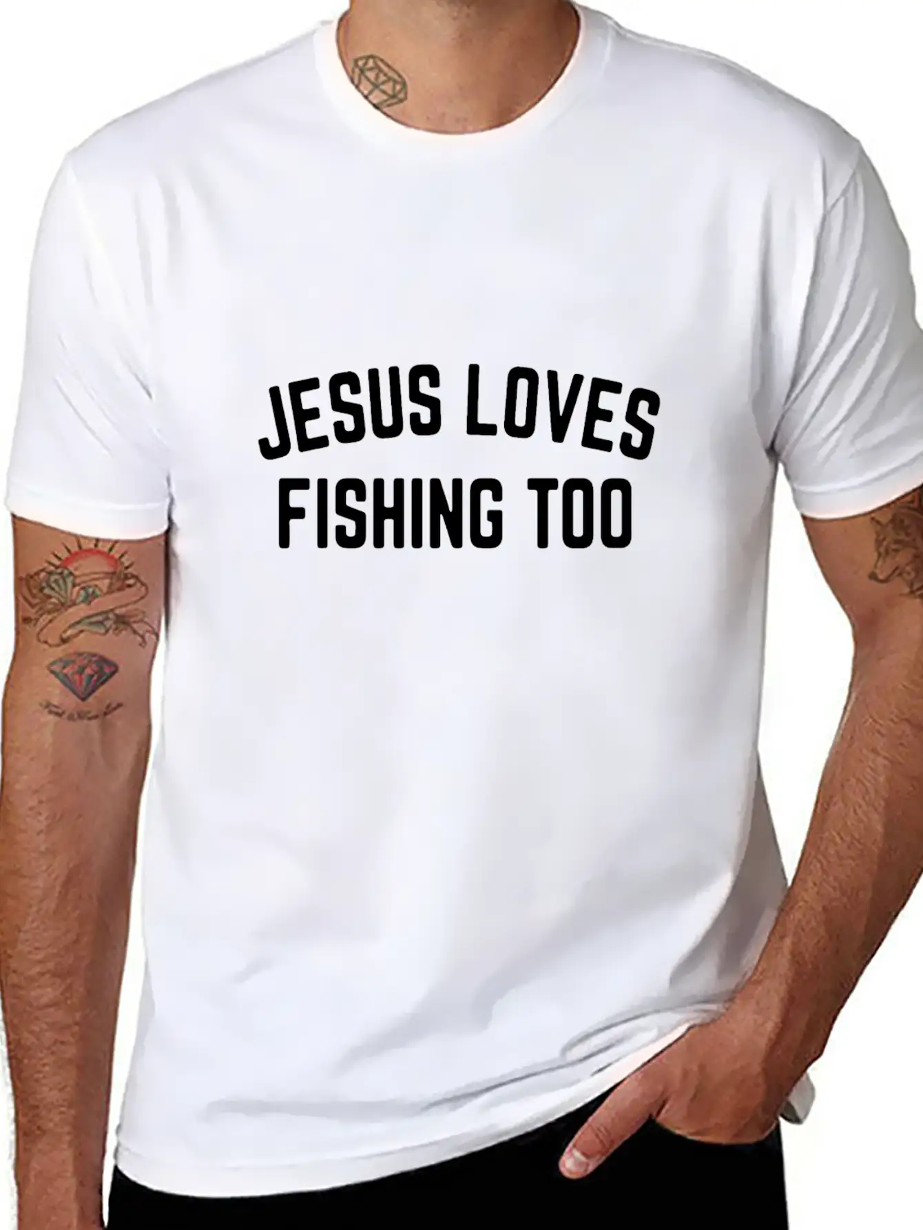 Jesus Loves Fishing Too 01 Stylish Everyday T-Shirt – Unisex Basic Cotton Tee