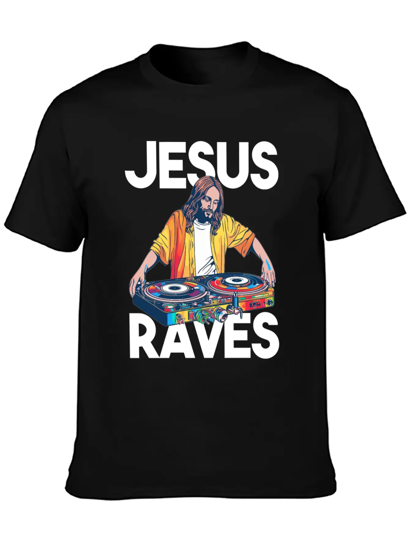 Jesus Raves DJ Rave Techno EDM Party Festival Basic Graphic T-Shirt – Daily Comfort In Soft Cotton