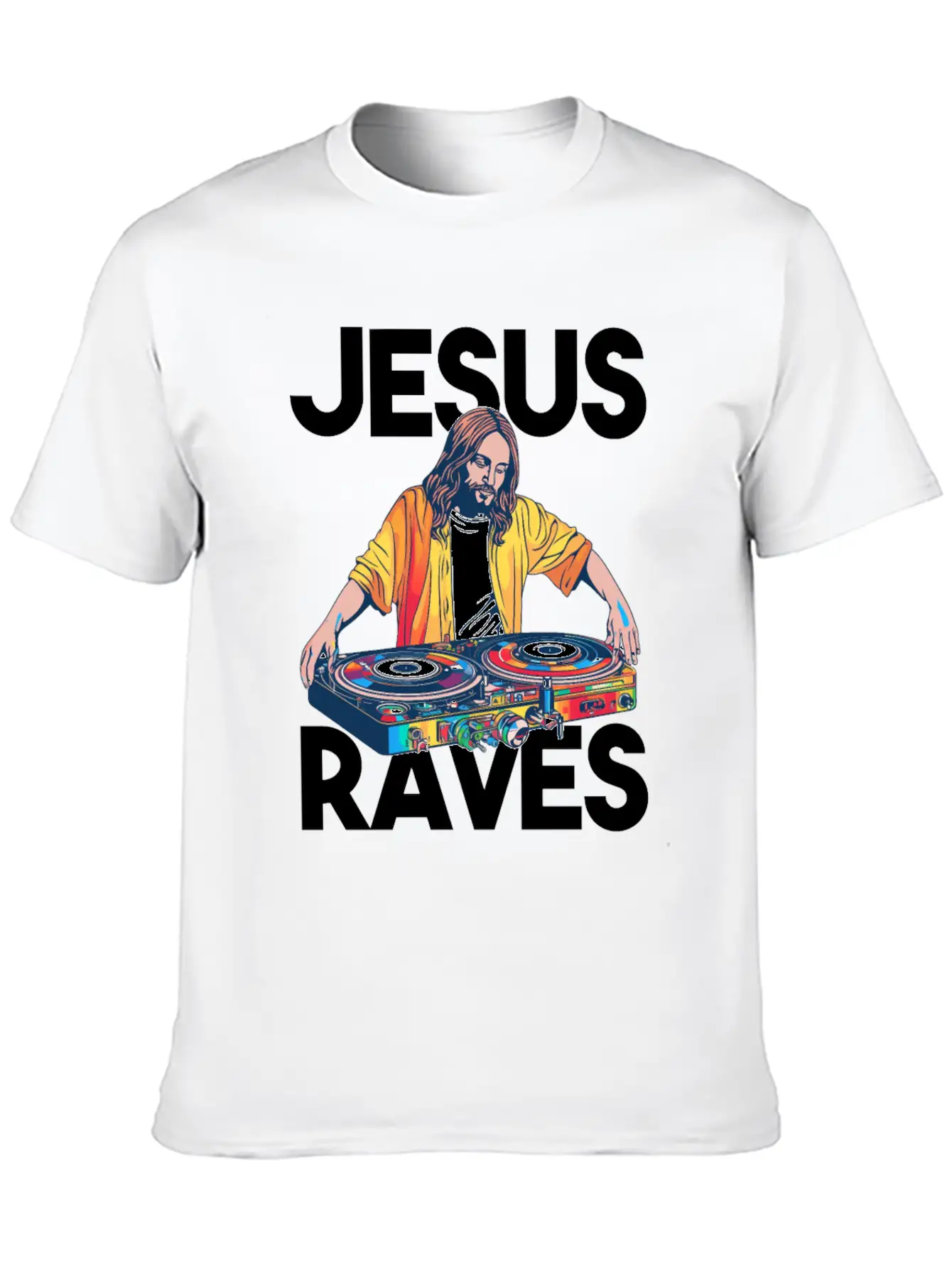 Jesus Raves DJ Rave Techno EDM Party Festival Basic Graphic T-Shirt – Daily Comfort In Soft Cotton