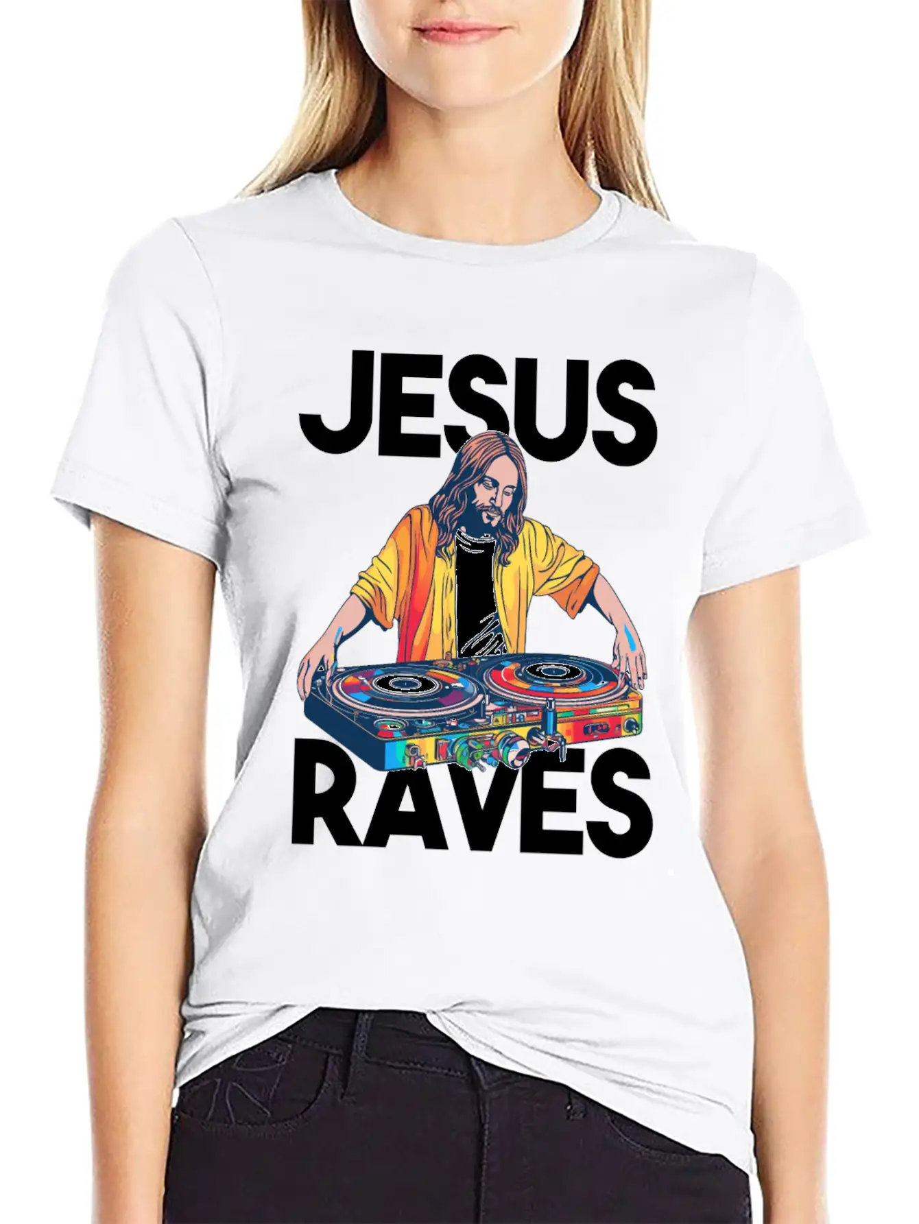 Jesus Raves DJ Rave Techno EDM Party Festival Basic Graphic T-Shirt – Daily Comfort In Soft Cotton