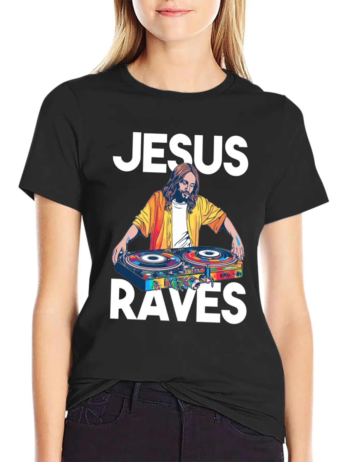 Jesus Raves DJ Rave Techno EDM Party Festival Basic Graphic T-Shirt – Daily Comfort In Soft Cotton