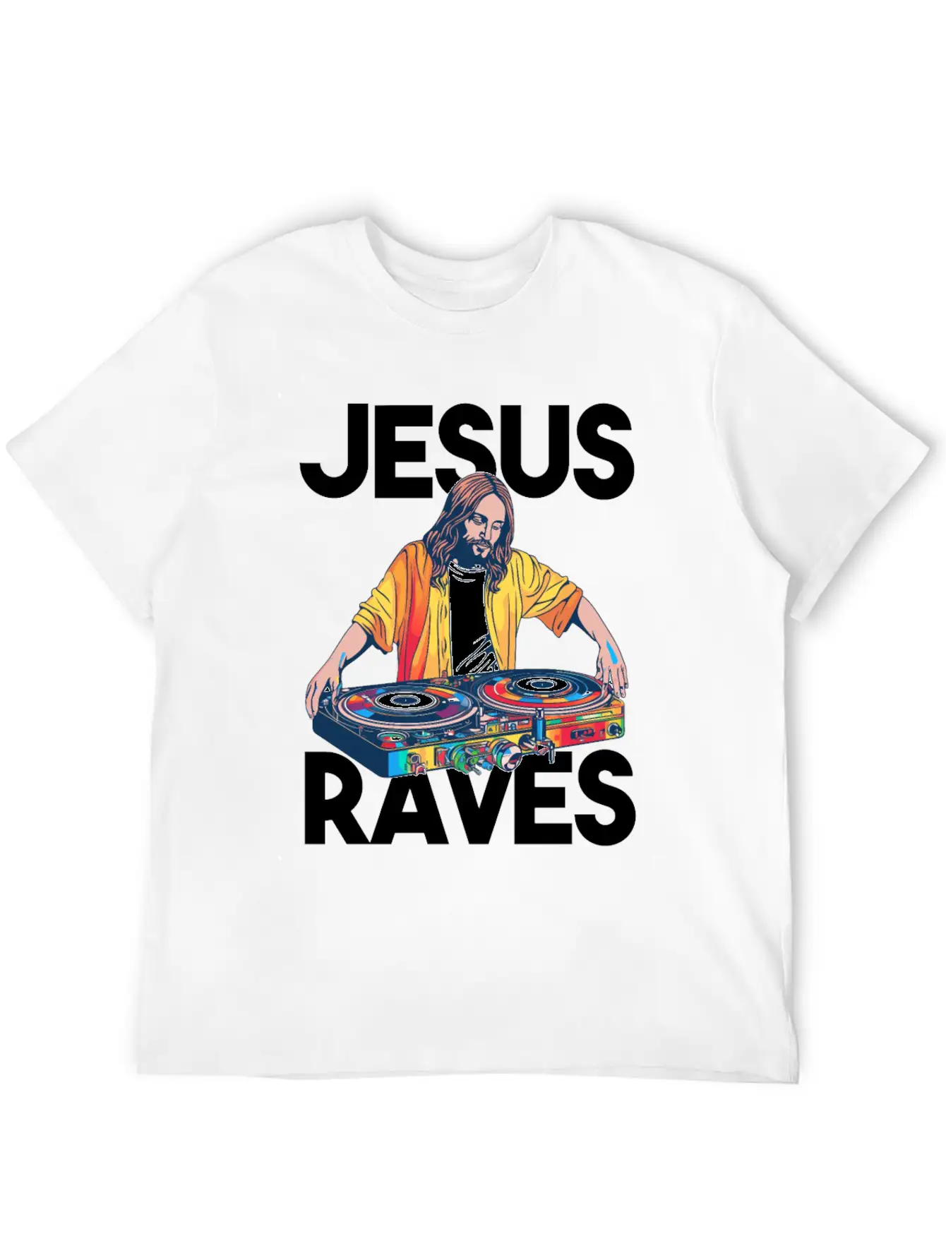 Jesus Raves DJ Rave Techno EDM Party Festival Basic Graphic T-Shirt – Daily Comfort In Soft Cotton