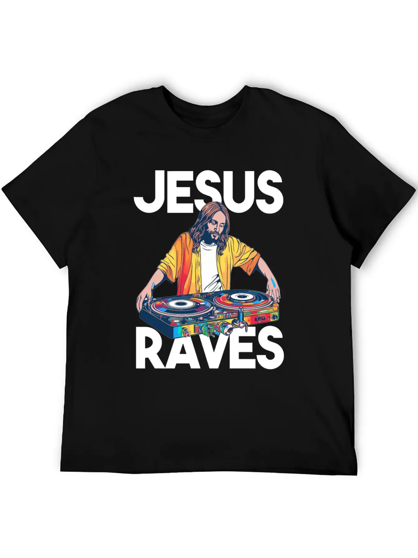 Jesus Raves DJ Rave Techno EDM Party Festival Basic Graphic T-Shirt – Daily Comfort In Soft Cotton