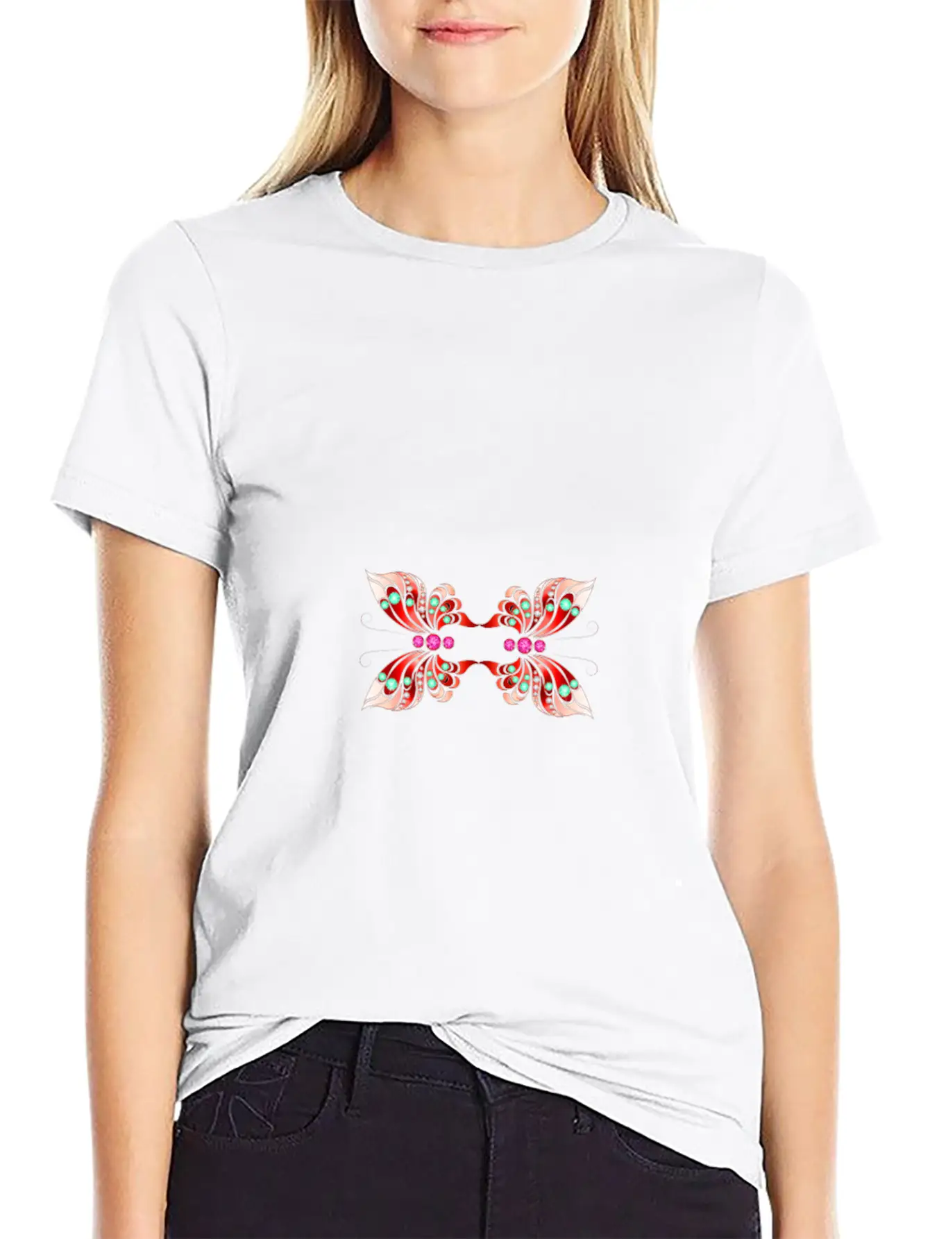 Jewelry Butterfly Red Shape Basic Graphic T-Shirt – Daily Comfort In Soft Cotton