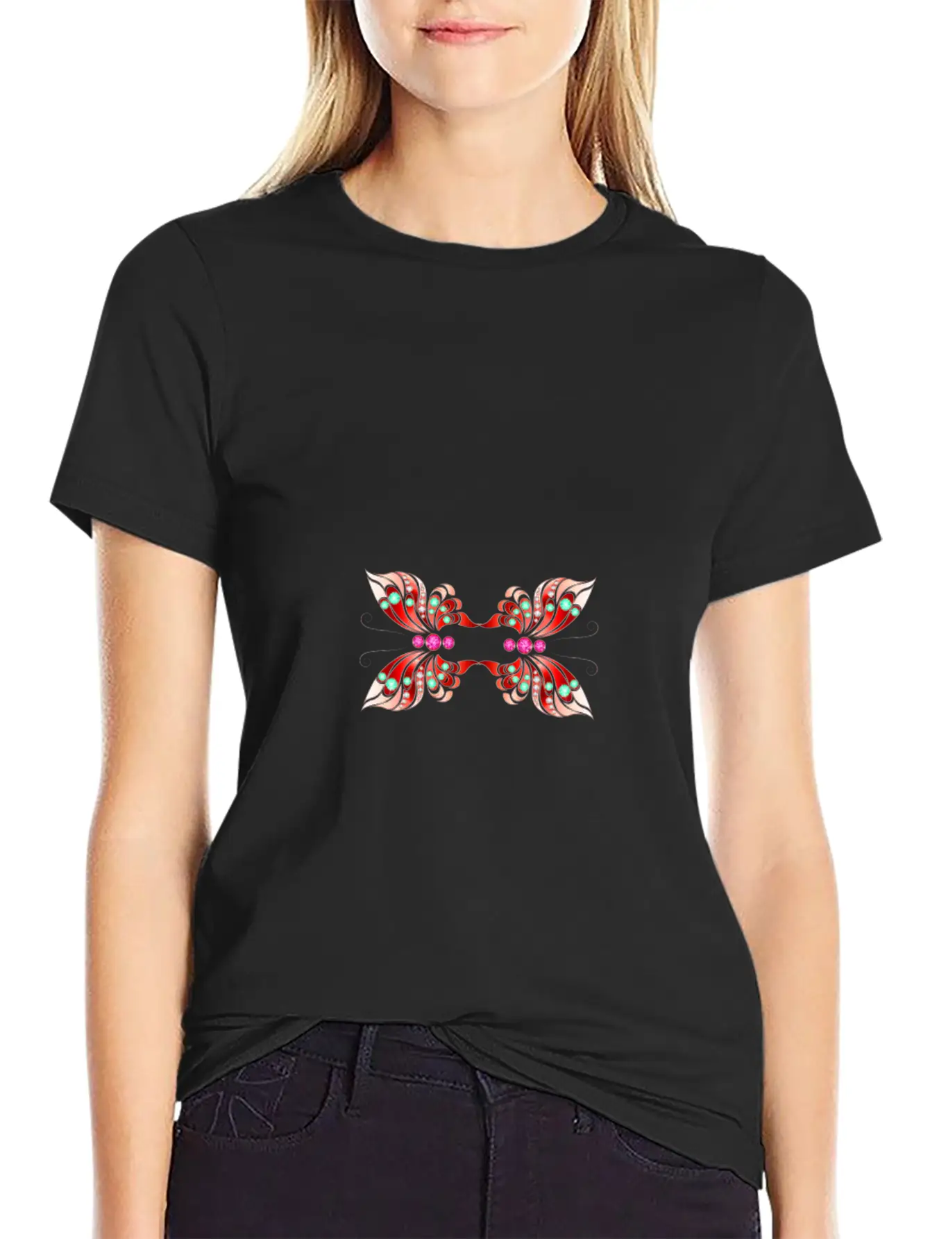 Jewelry Butterfly Red Shape Basic Graphic T-Shirt – Daily Comfort In Soft Cotton