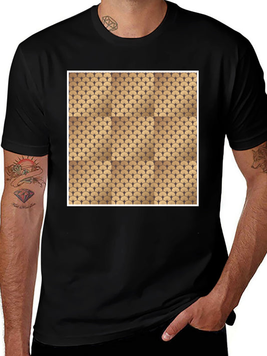 Stylish Black Tee with Geometric Fan Design