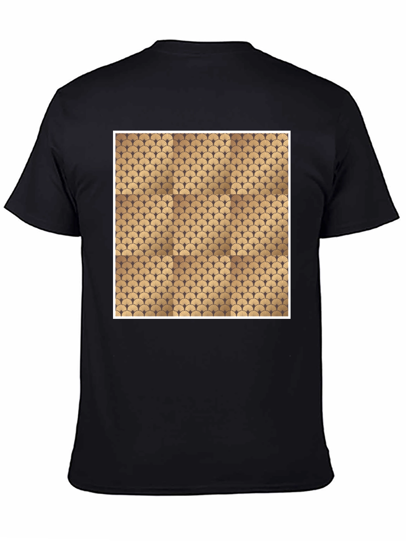 Stylish Black Tee with Geometric Fan Design