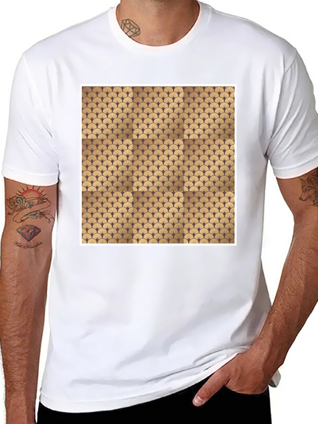 Stylish Black Tee with Geometric Fan Design
