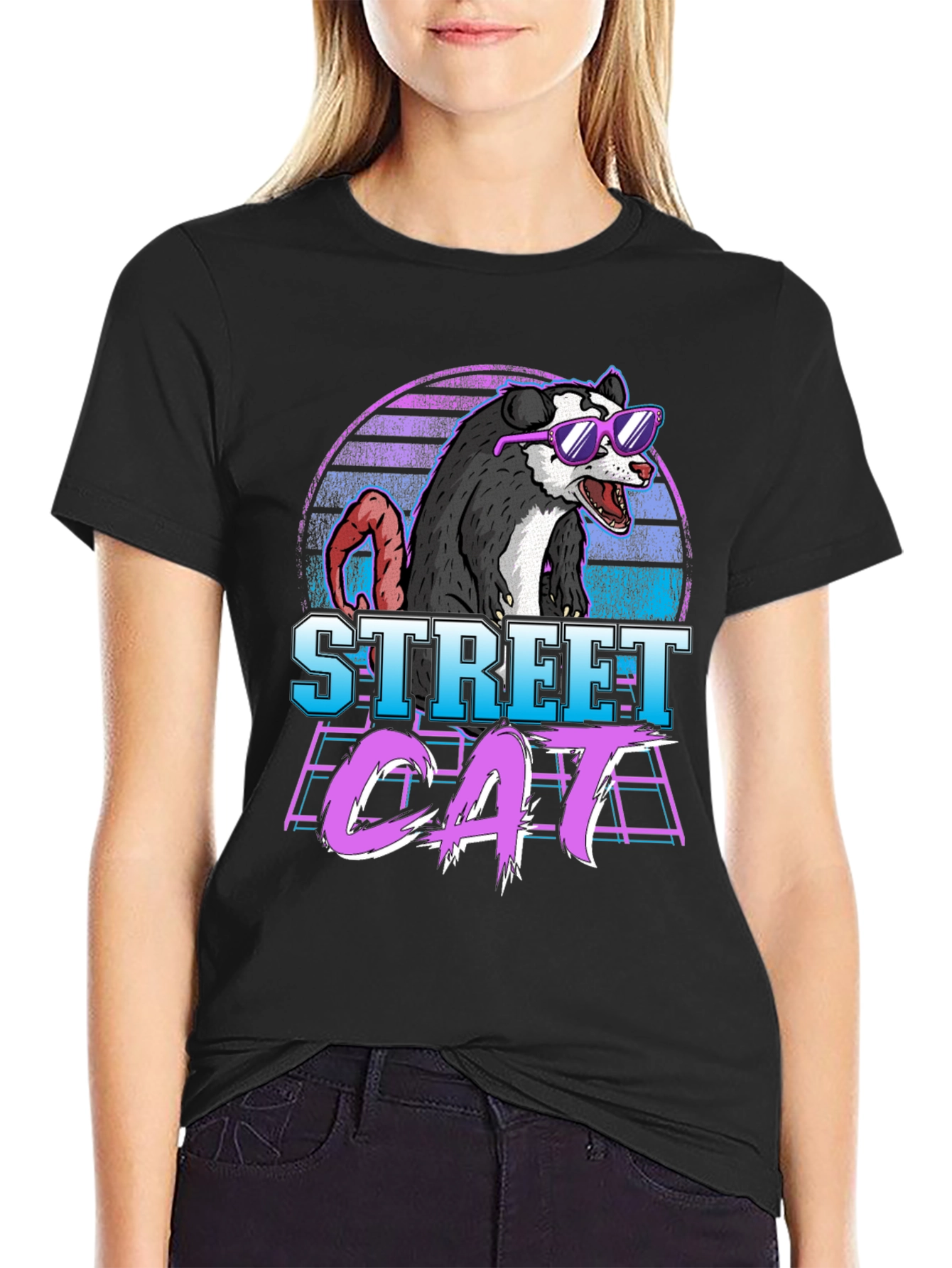 Street Cat Graphic Tee - Opossum in Sunglasses