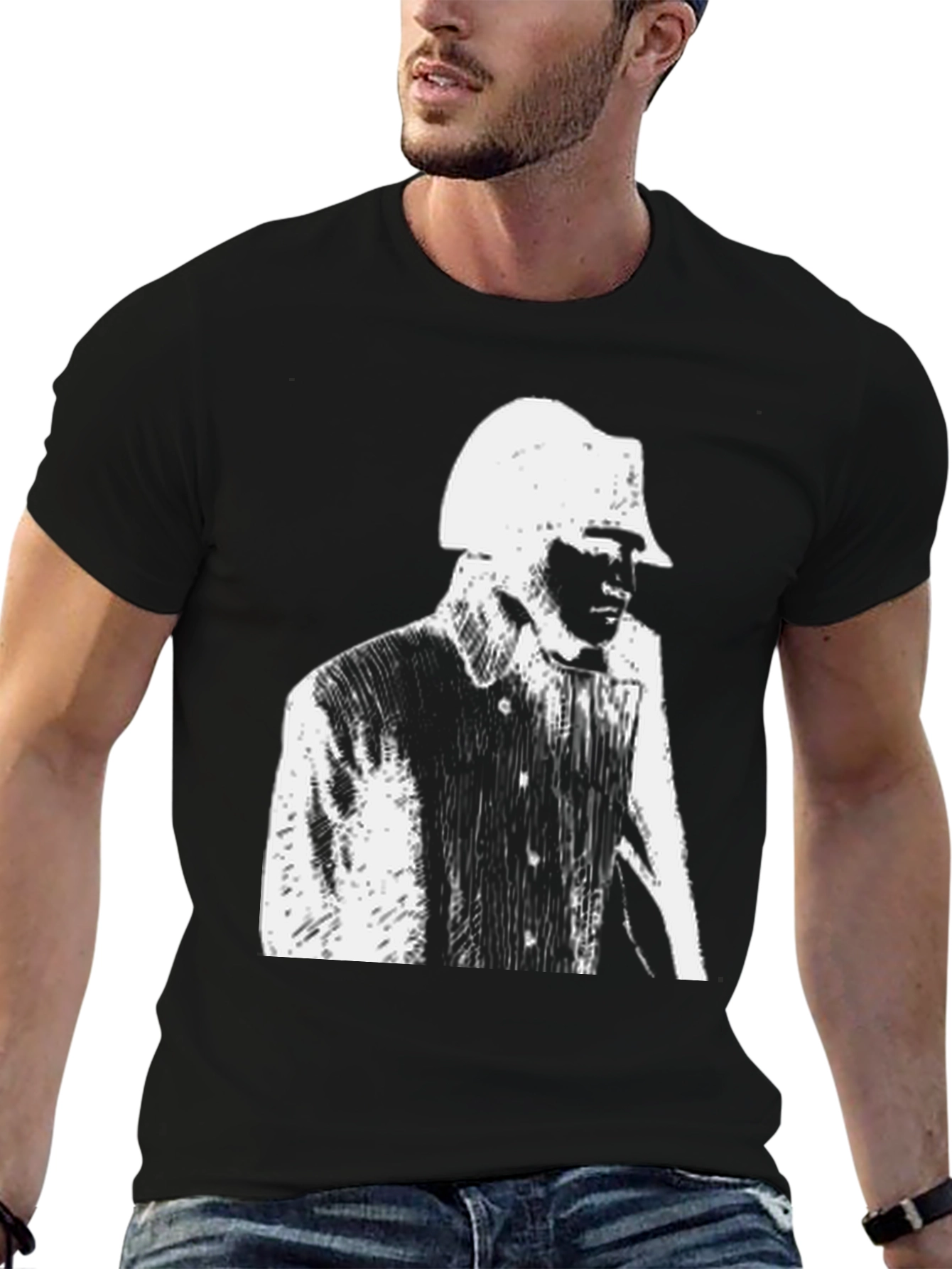 Black T-Shirt with Film Noir Detective Print
