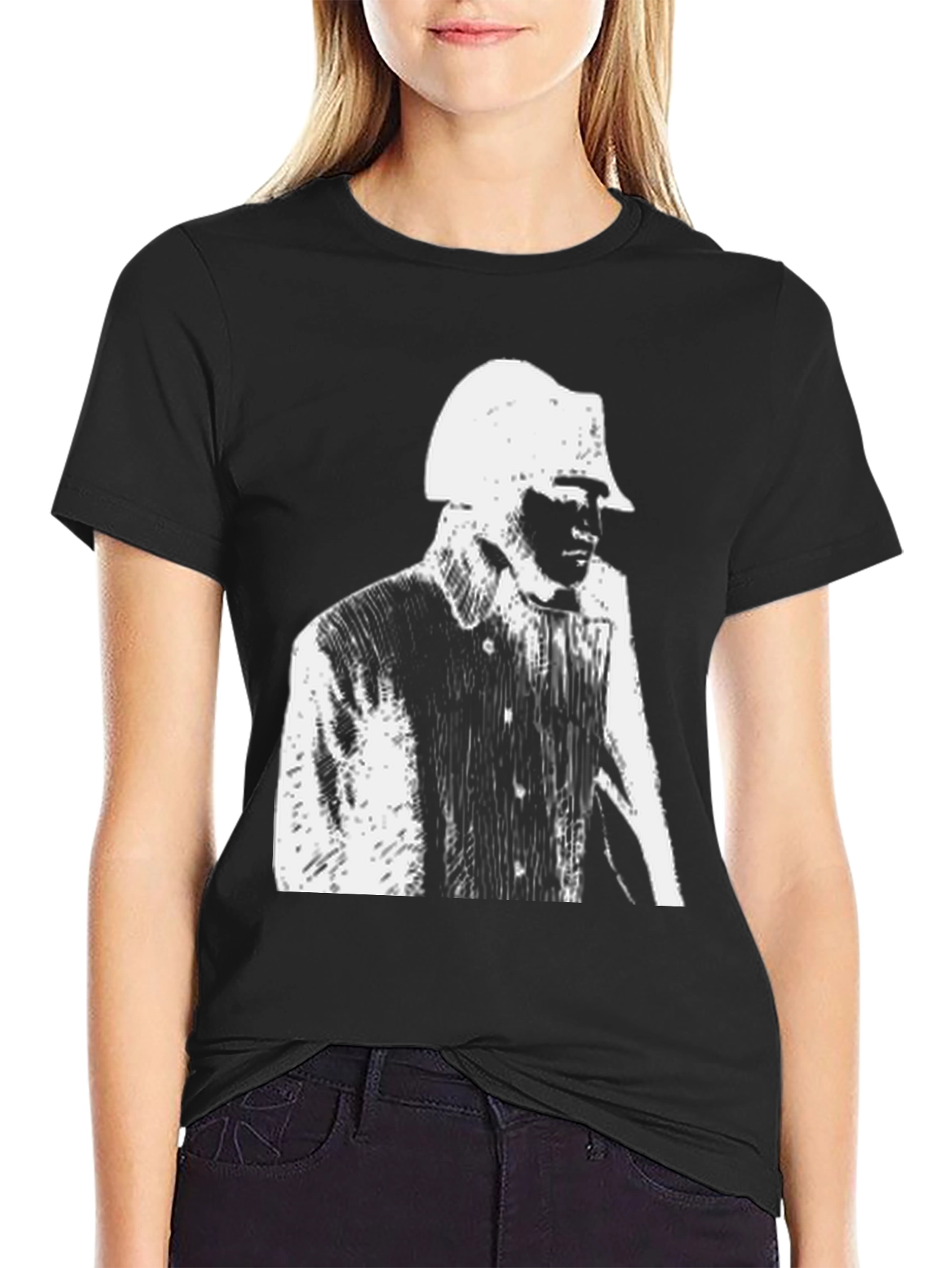 Black T-Shirt with Film Noir Detective Print