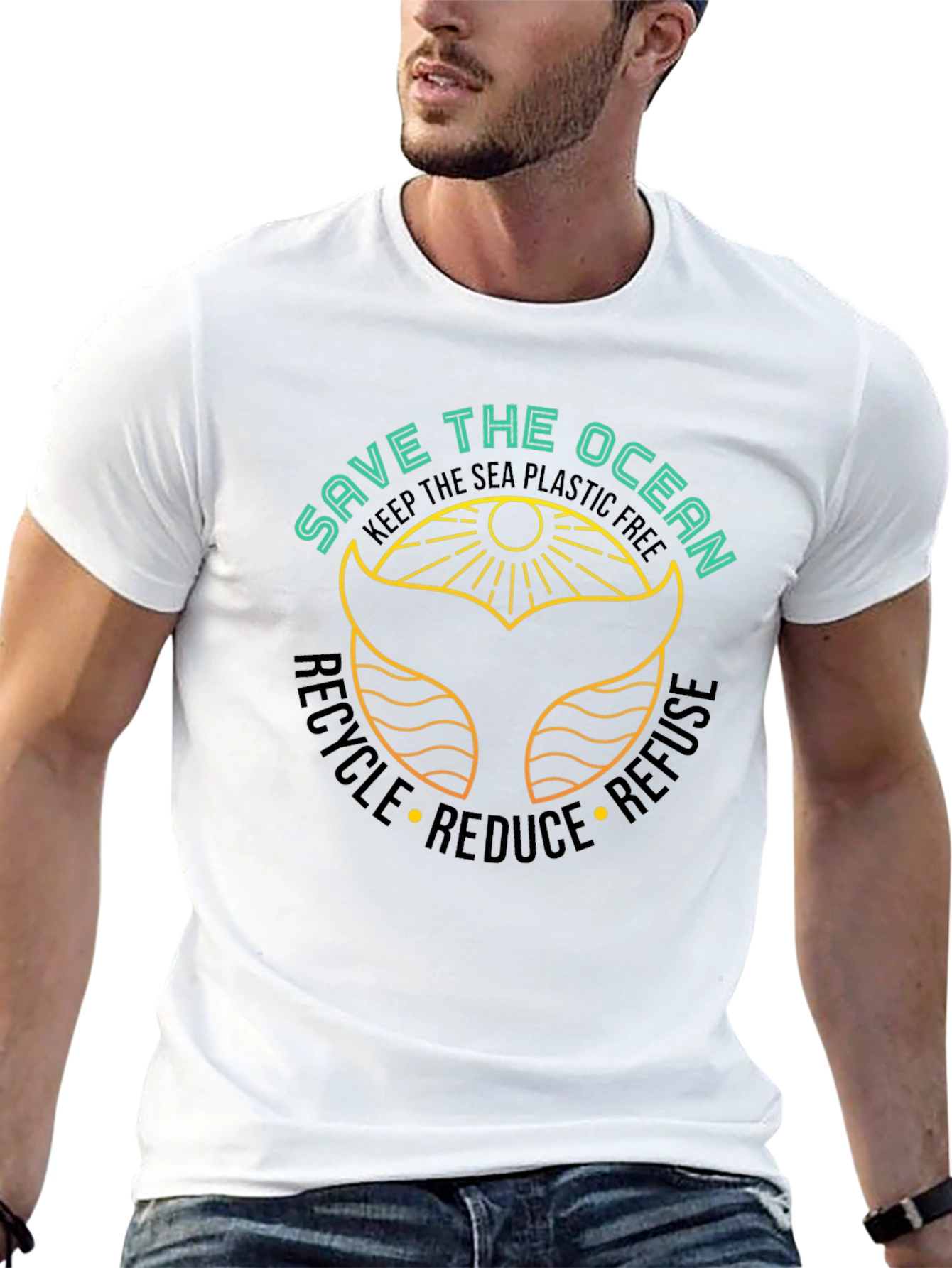 Save the Ocean Black T-Shirt - Whale Tail Graphic