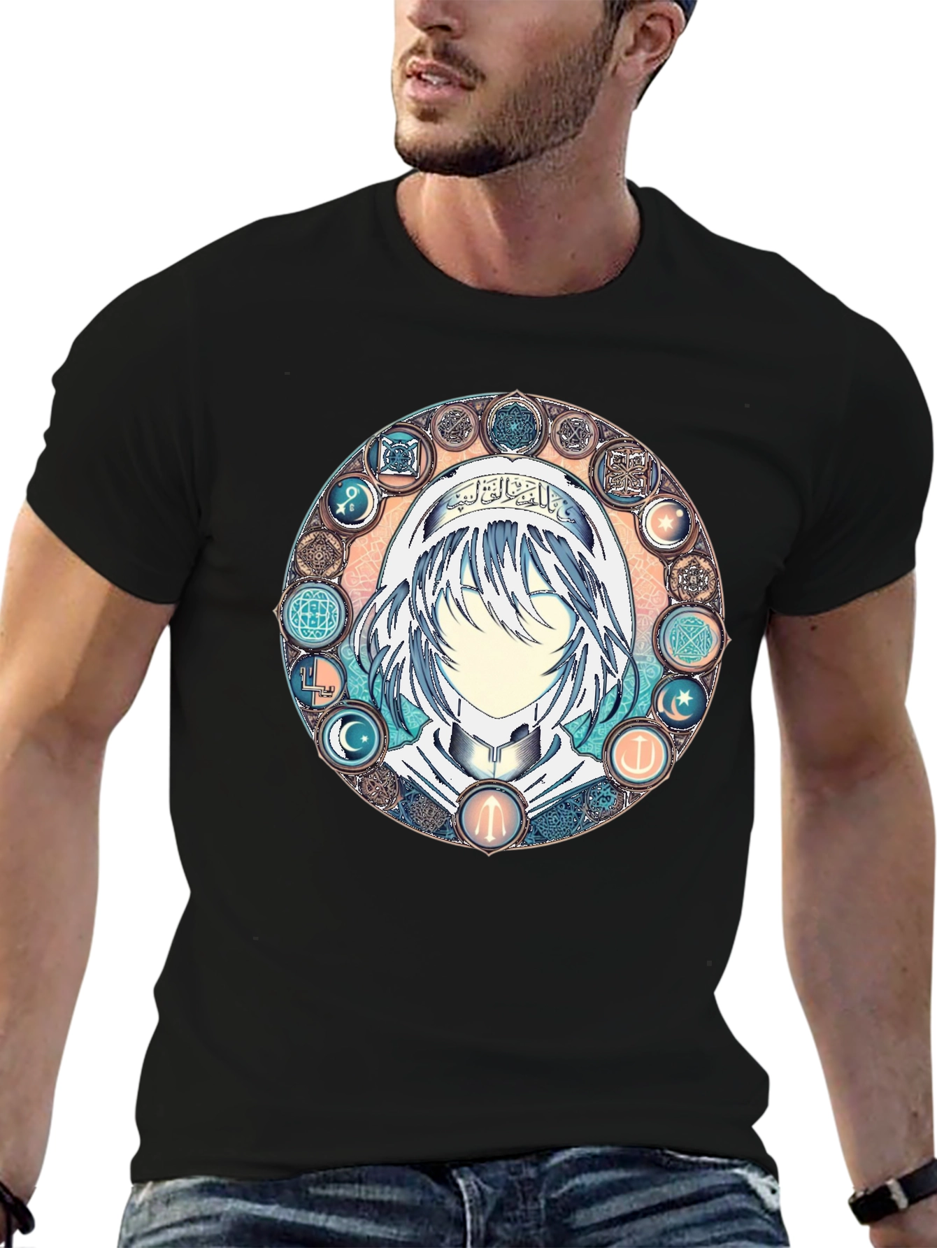 Anime Mystic Circle Graphic Black T-Shirt