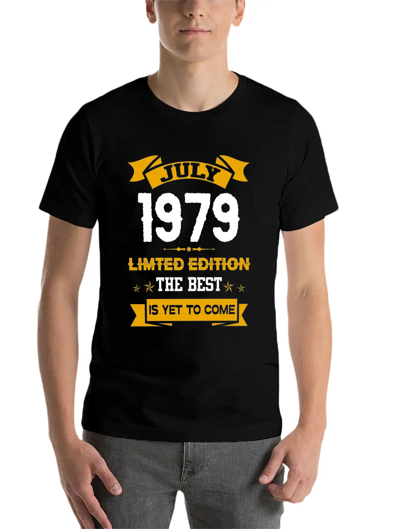 July 1979 Birthday Surprise Unisex Short Sleeve Soft Cotton T-Shirt – Casual Everyday Wear