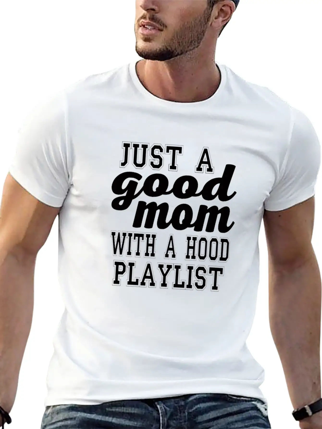 Just A Good Mom With A Hood Playlist Unisex Short Sleeve Soft Cotton T-Shirt – Casual Everyday Wear