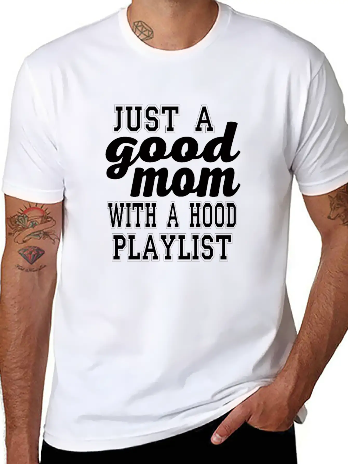 Just A Good Mom With A Hood Playlist Unisex Short Sleeve Soft Cotton T-Shirt – Casual Everyday Wear
