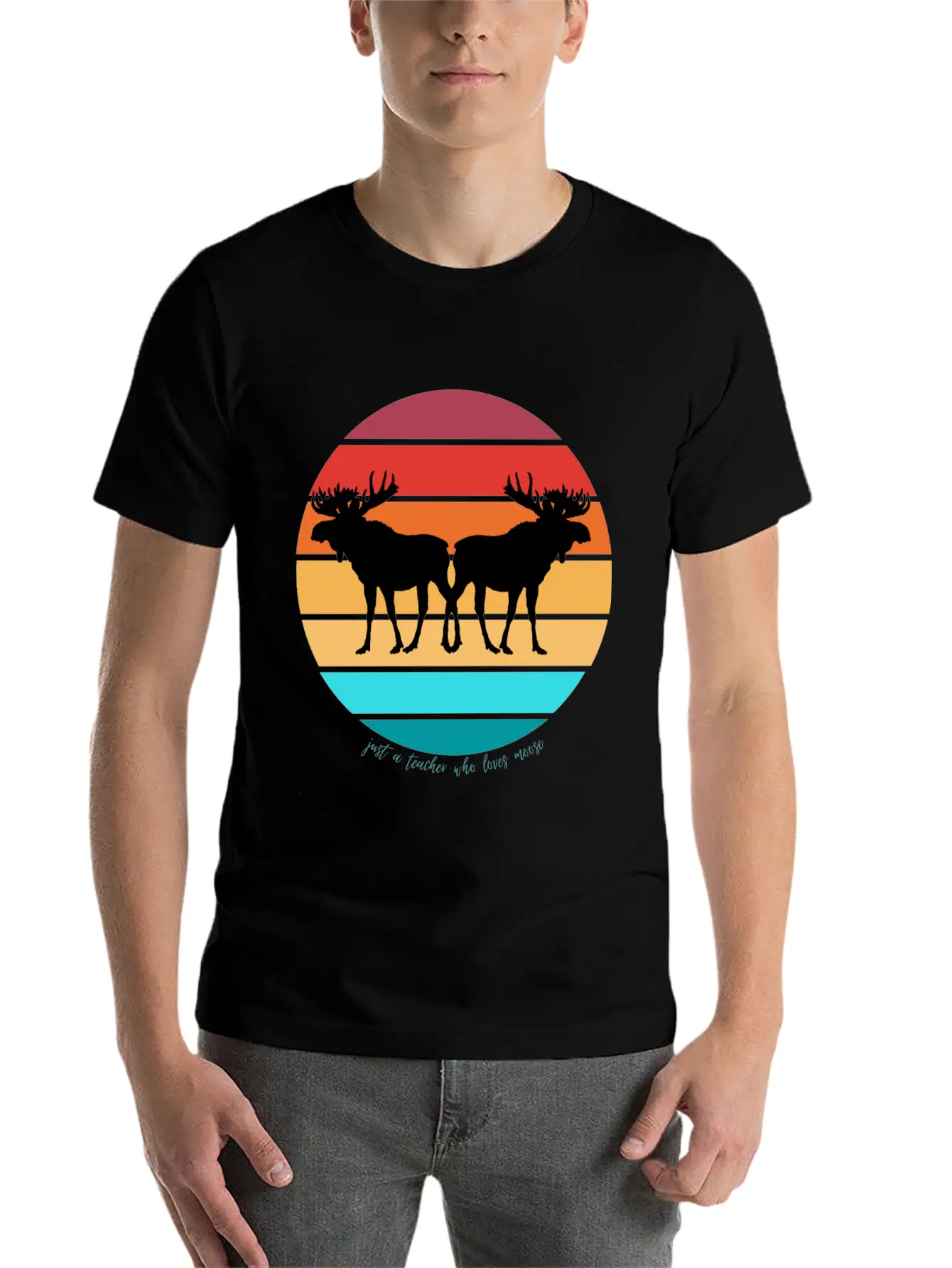 Just A Teacher Who Loves Moose Stylish Everyday T-Shirt – Unisex Basic Cotton Tee