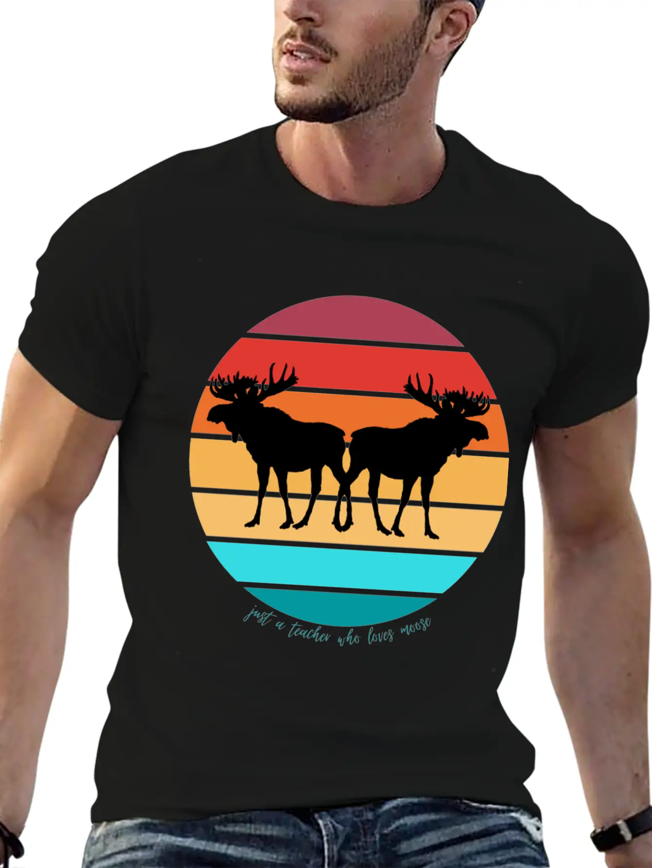 Just A Teacher Who Loves Moose Stylish Everyday T-Shirt – Unisex Basic Cotton Tee