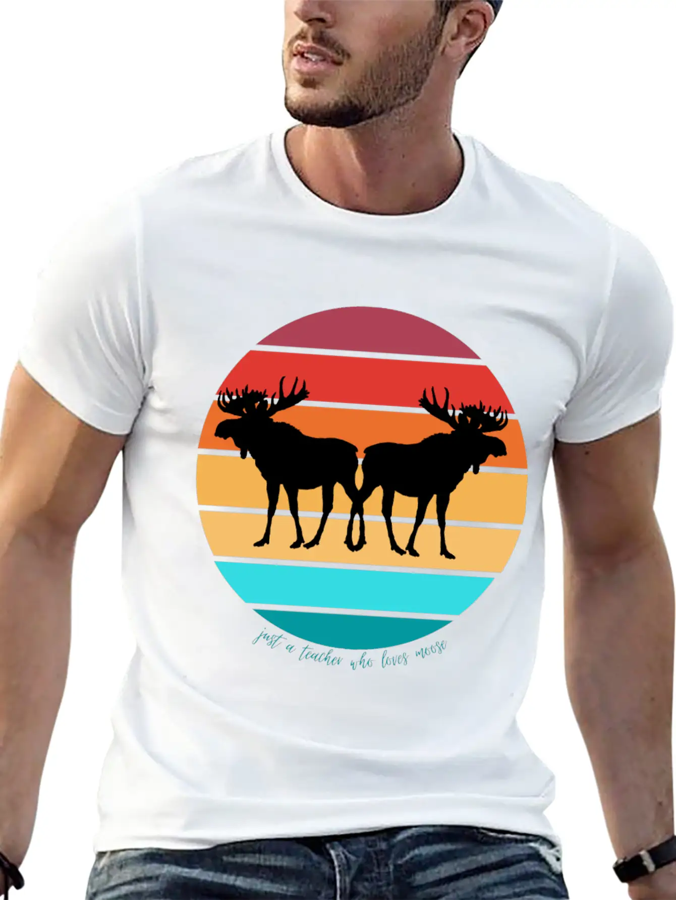 Just A Teacher Who Loves Moose Stylish Everyday T-Shirt – Unisex Basic Cotton Tee
