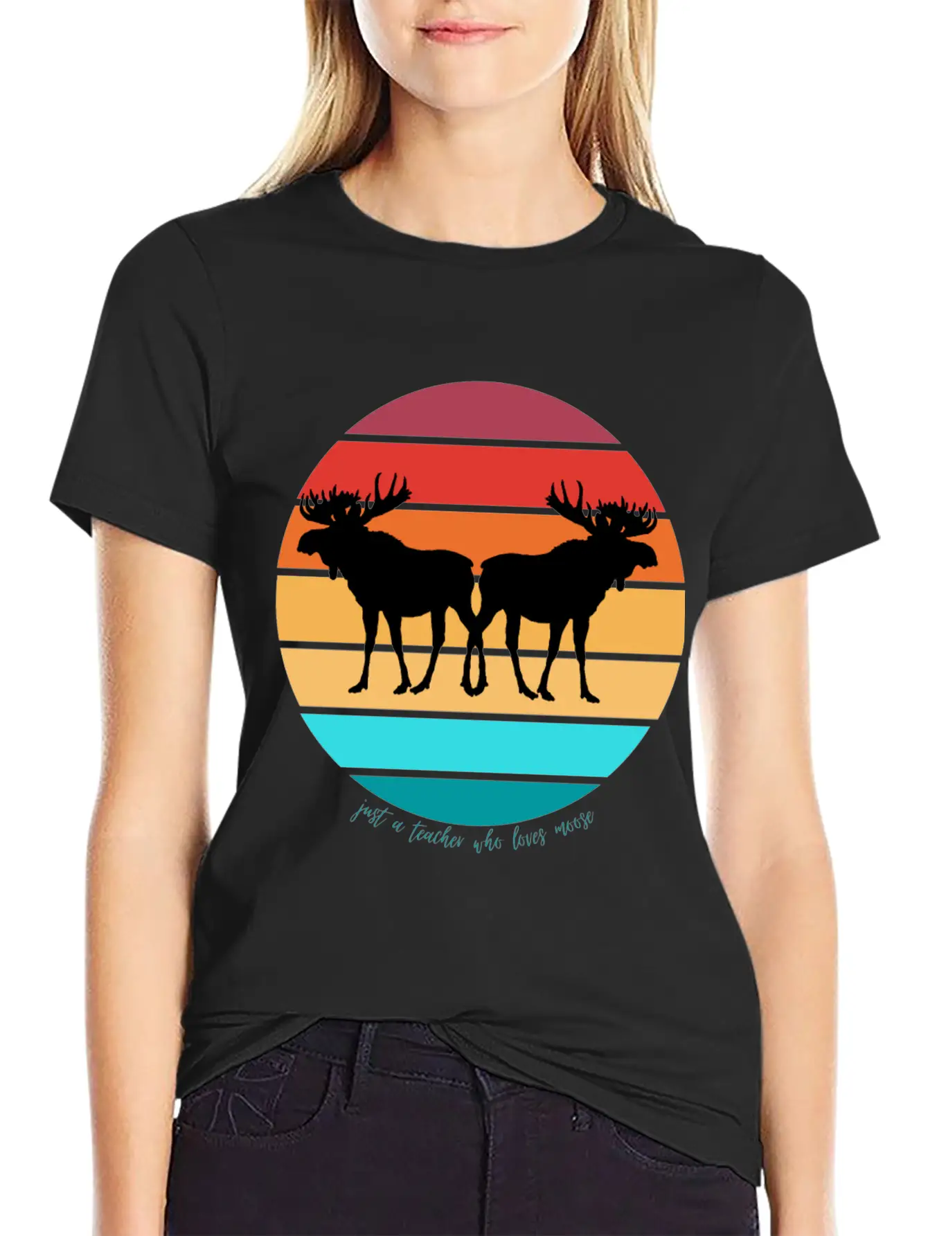 Just A Teacher Who Loves Moose Stylish Everyday T-Shirt – Unisex Basic Cotton Tee