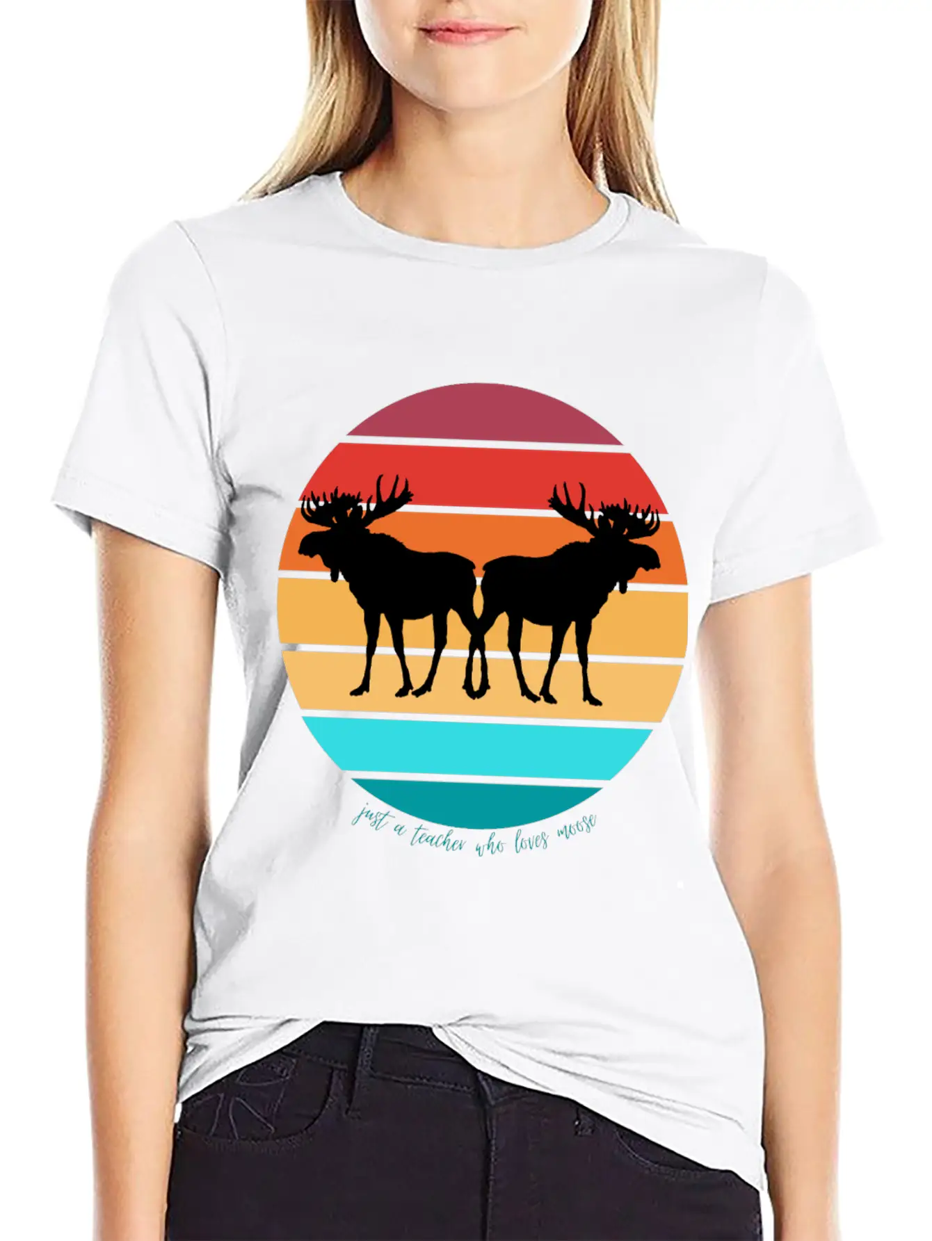 Just A Teacher Who Loves Moose Stylish Everyday T-Shirt – Unisex Basic Cotton Tee