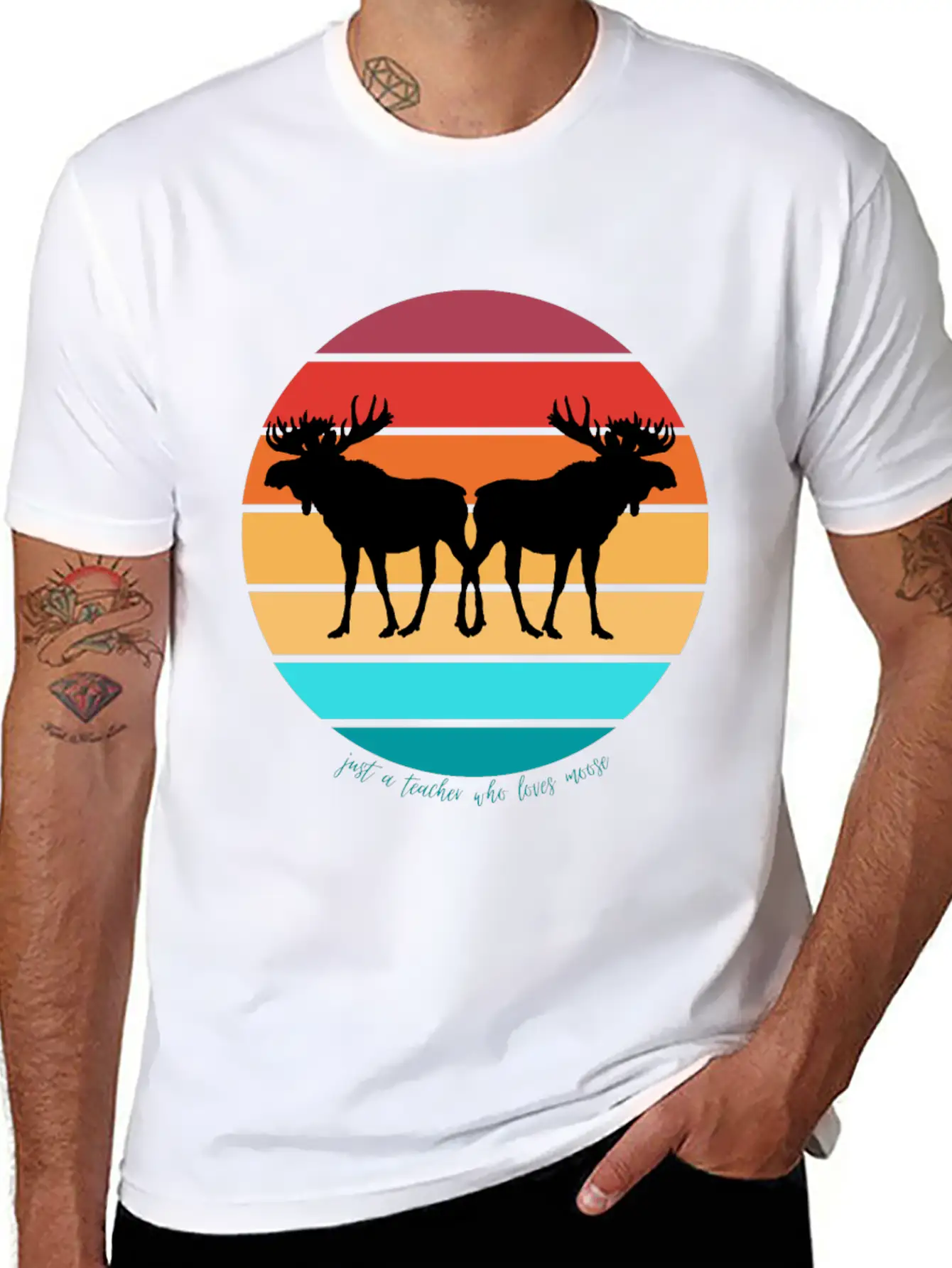 Just A Teacher Who Loves Moose Stylish Everyday T-Shirt – Unisex Basic Cotton Tee