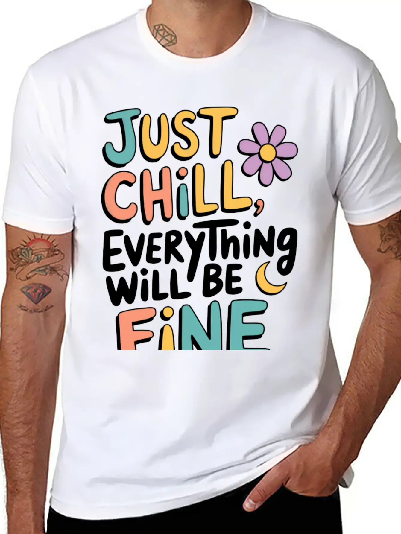 JUST CHILL , BE FINE Basic Graphic T-Shirt – Daily Comfort In Soft Cotton