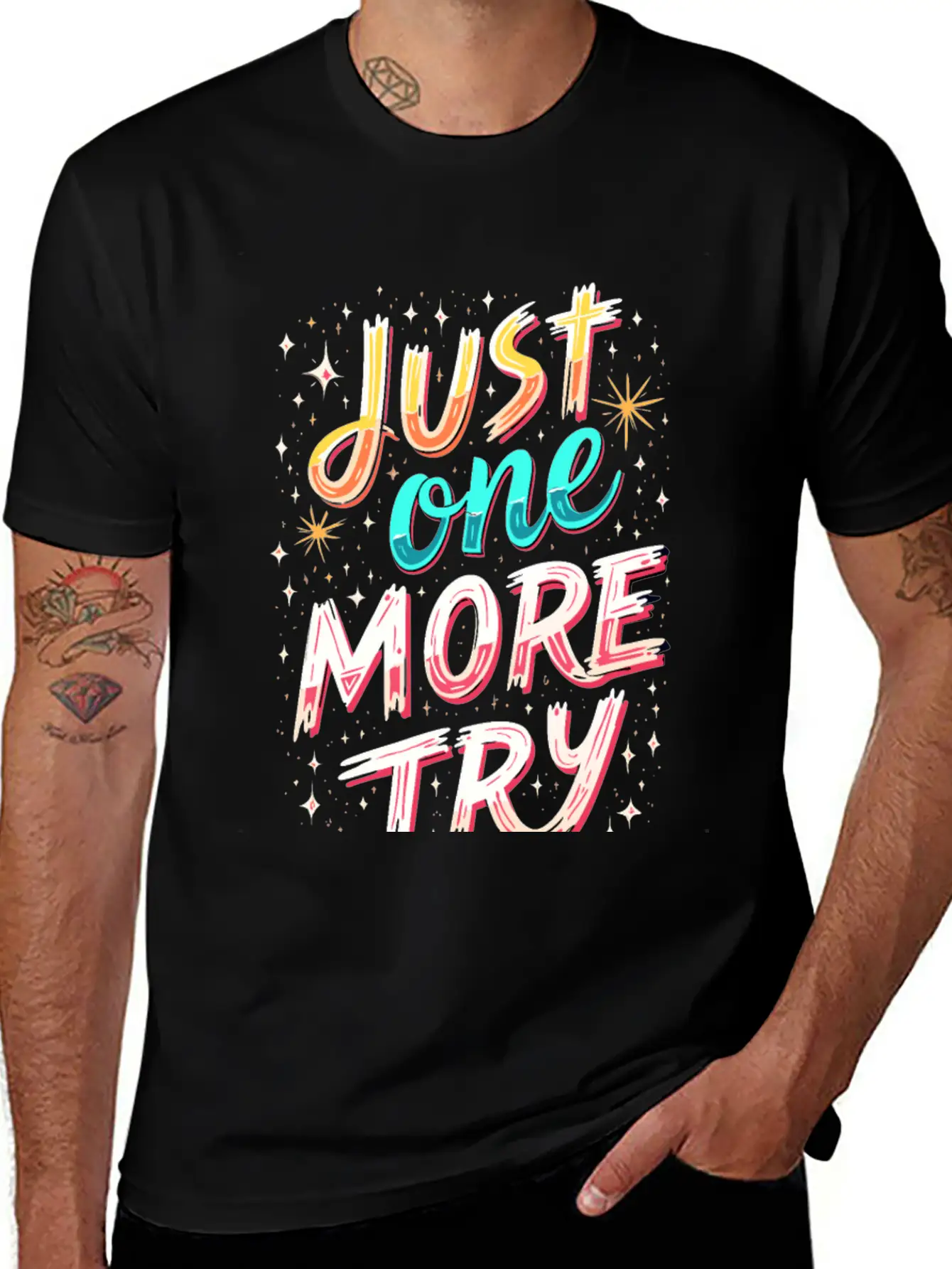 Just One More Try Inspirational Motivational Quote Essential Unisex Summer Tee – Soft Cotton Casual Fit