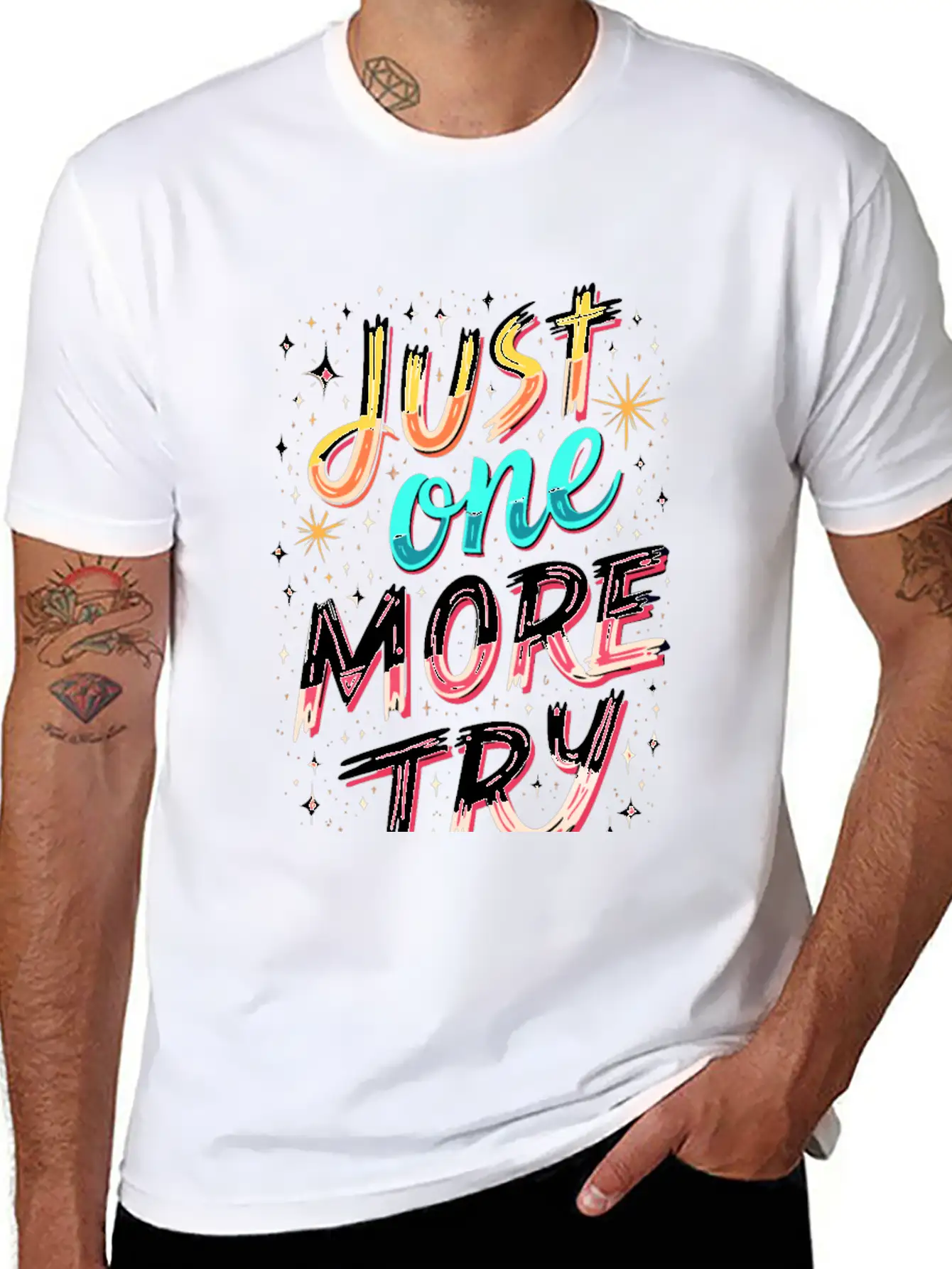 Just One More Try Inspirational Motivational Quote Essential Unisex Summer Tee – Soft Cotton Casual Fit