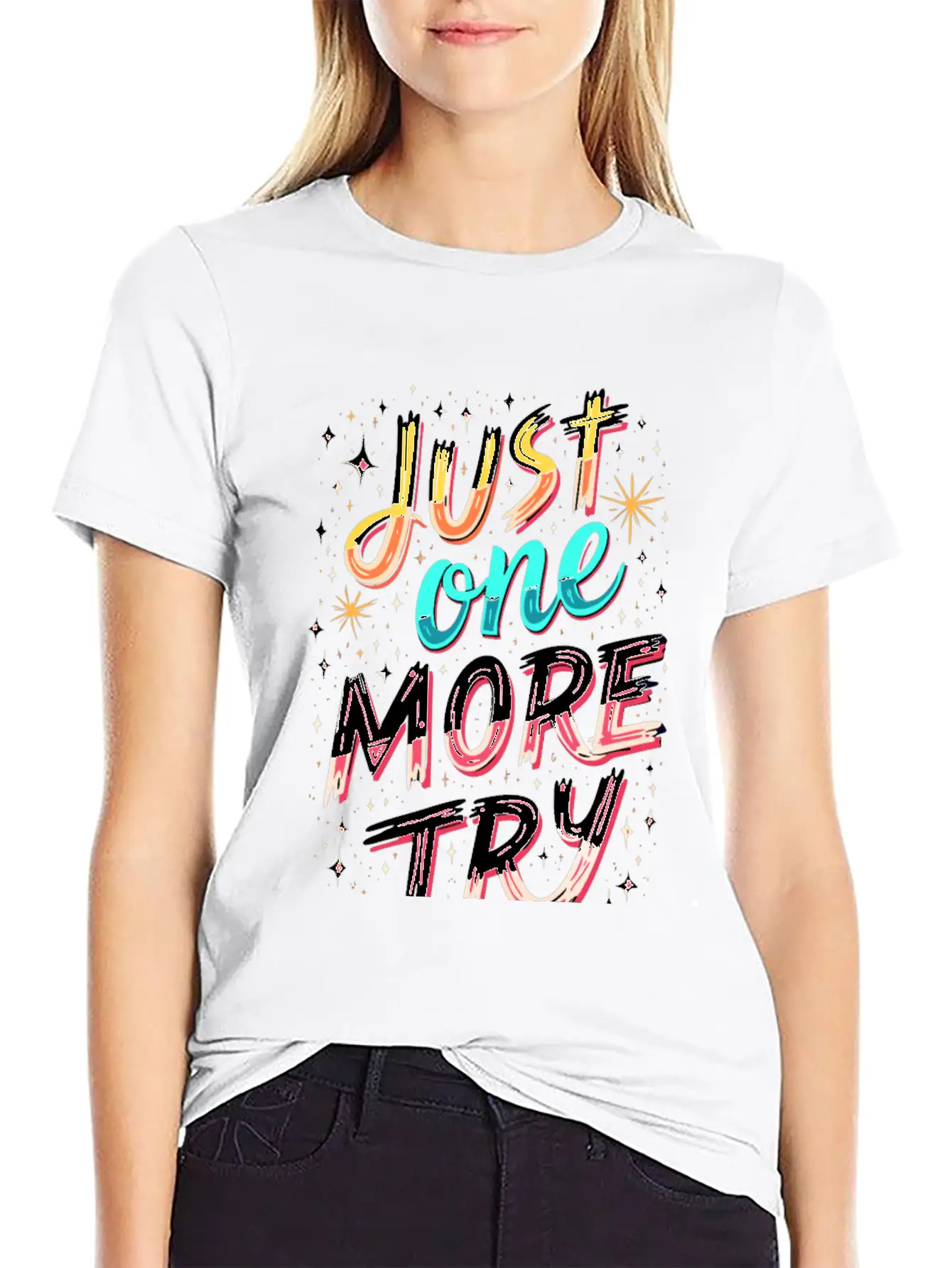 Just One More Try Inspirational Motivational Quote Essential Unisex Summer Tee – Soft Cotton Casual Fit