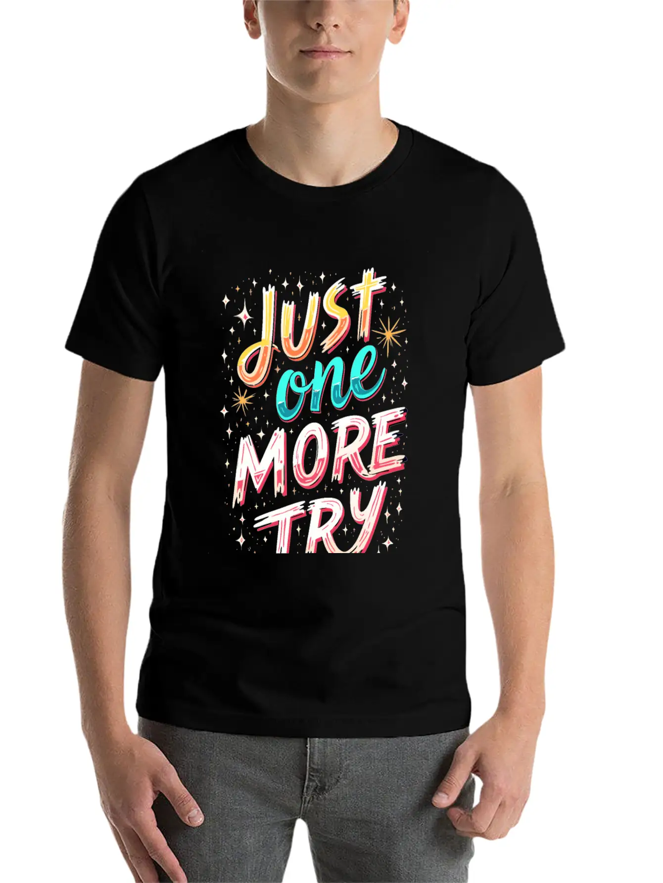 Just One More Try Inspirational Motivational Quote Essential Unisex Summer Tee – Soft Cotton Casual Fit